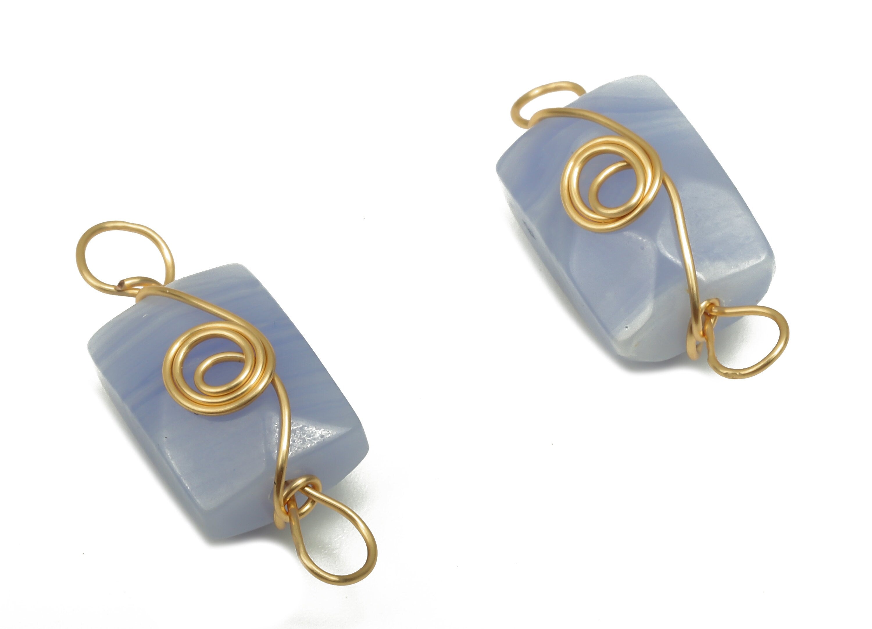 Purple Agate Earrings Connector - Brass Wire Wrapped Rectangle Pendant - Faceted Natural Stone - Gold Tone Plating - 19.9x7.44x7mm - NS1863M - DOMEDBAZAAR