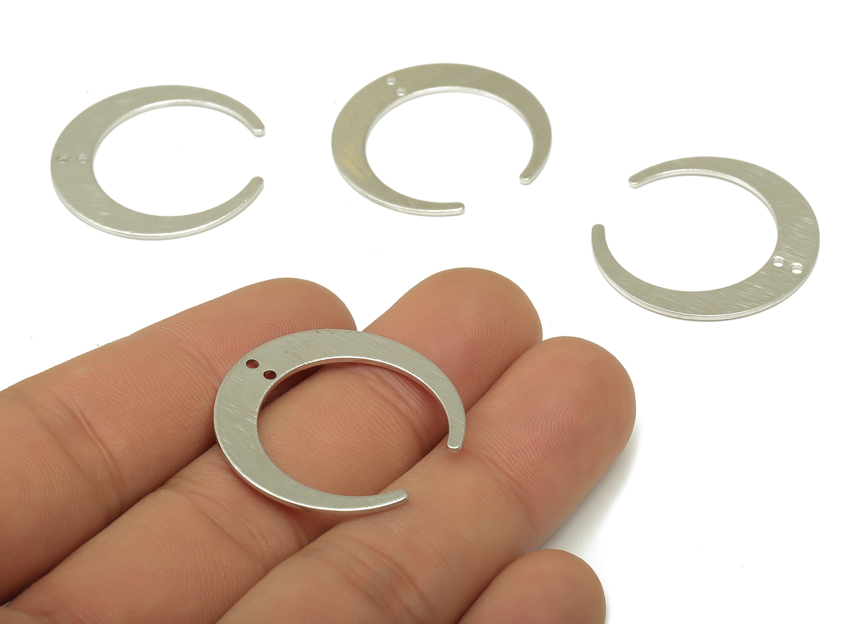 Brass Crescent Connector For Earring - Brass Textured Moon Connector - For Necklace - Silver Tone Plated Brass - 28.6x27.6x0.81mm - PP3414S - DOMEDBAZAAR