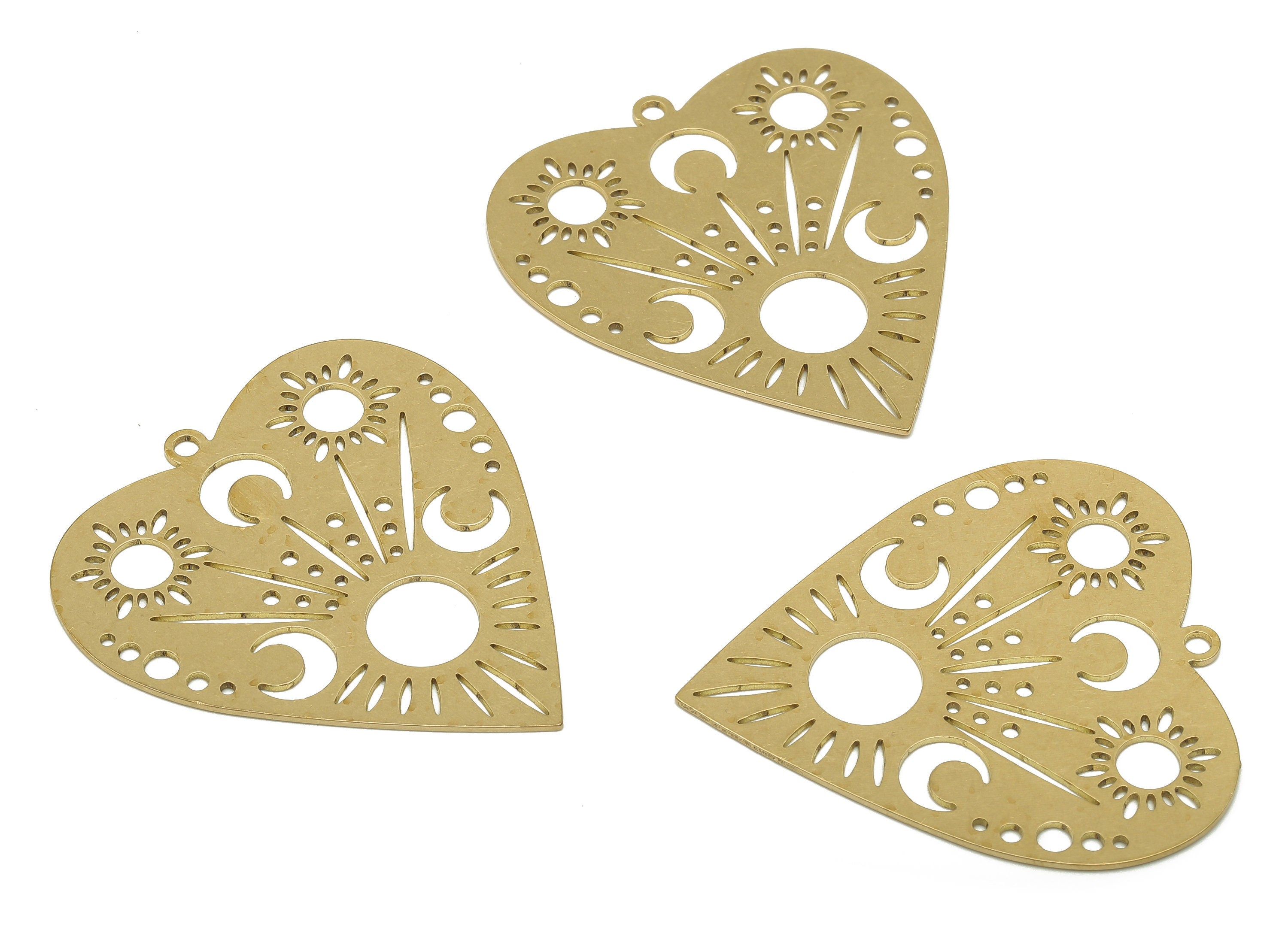 Brass Heart Earring Charm - Raw Brass Heart Cutout Charm - Brass Findings - Laser Cut Pendants - 44.62x41.2x0.64mm - PPM3582-45 - DOMEDBAZAAR