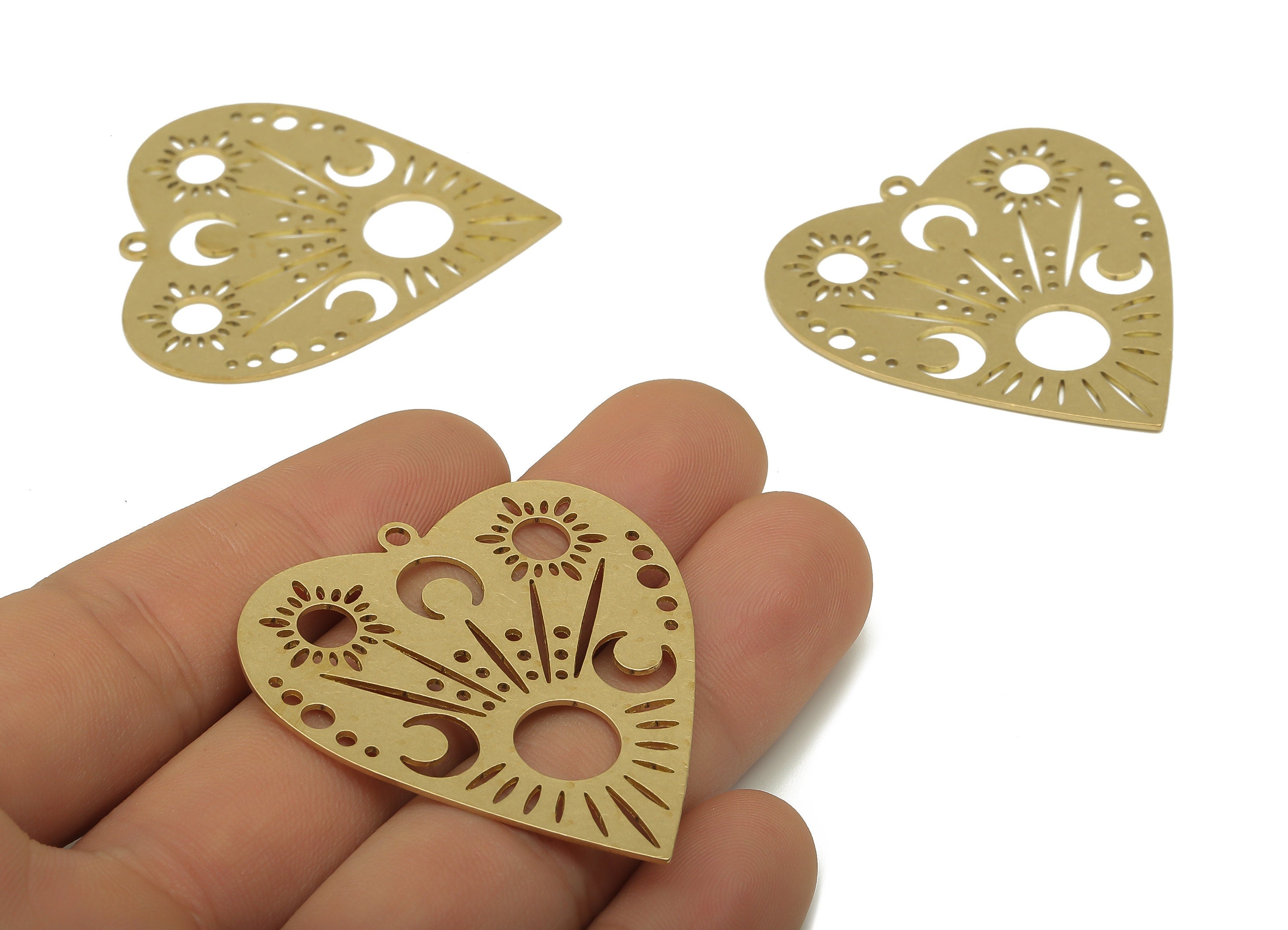 Brass Heart Earring Charm - Raw Brass Heart Cutout Charm - Brass Findings - Laser Cut Pendants - 44.62x41.2x0.64mm - PPM3582-45 - DOMEDBAZAAR