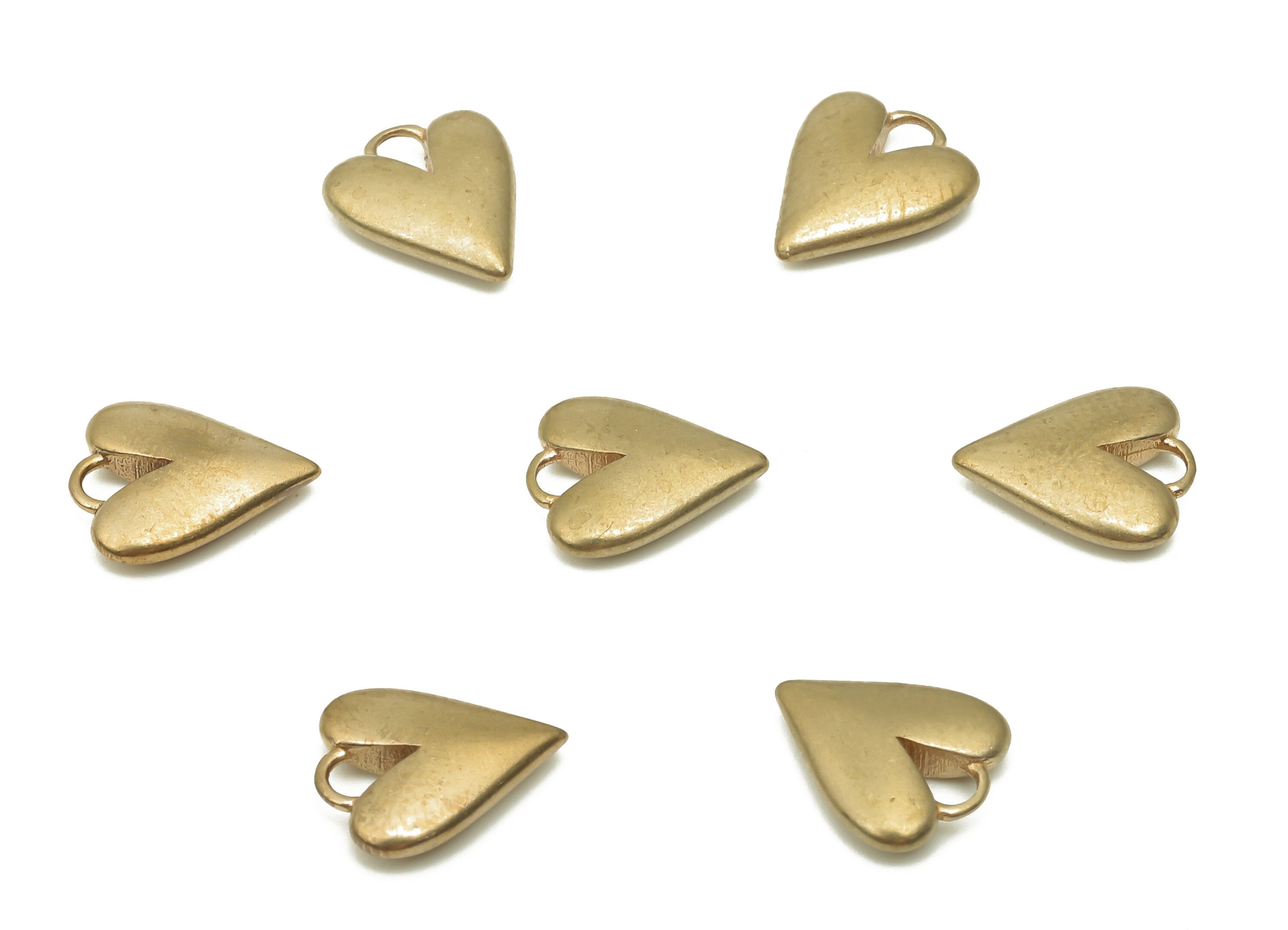 Brass Mini Hearts Earring Charms - Raw Brass Heart Pendant - Brass Findings - Jewelry Making Supplies - 9.75x8.27x2.36mm - PP7850 - DOMEDBAZAAR