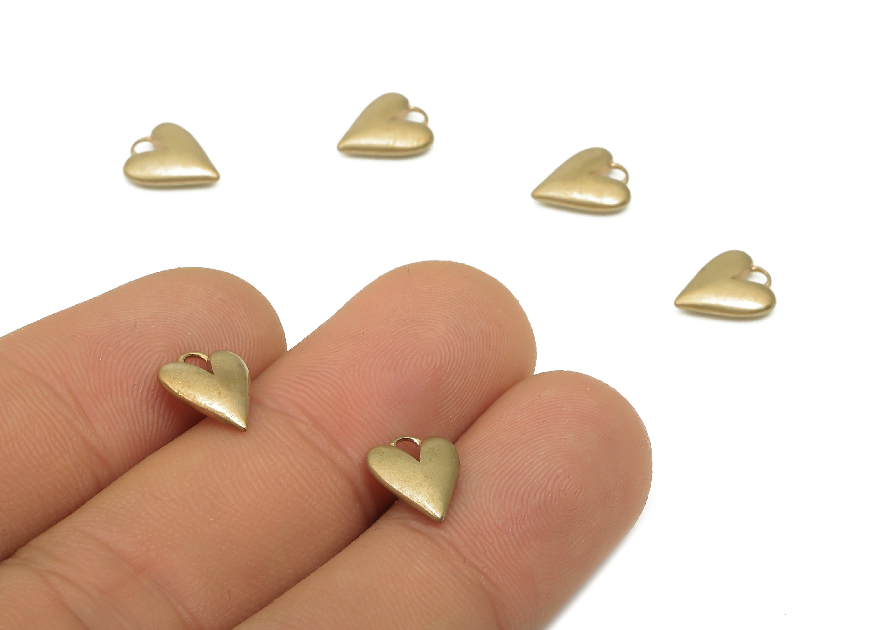 Brass Mini Hearts Earring Charms - Raw Brass Heart Pendant - Brass Findings - Jewelry Making Supplies - 9.75x8.27x2.36mm - PP7850 - DOMEDBAZAAR
