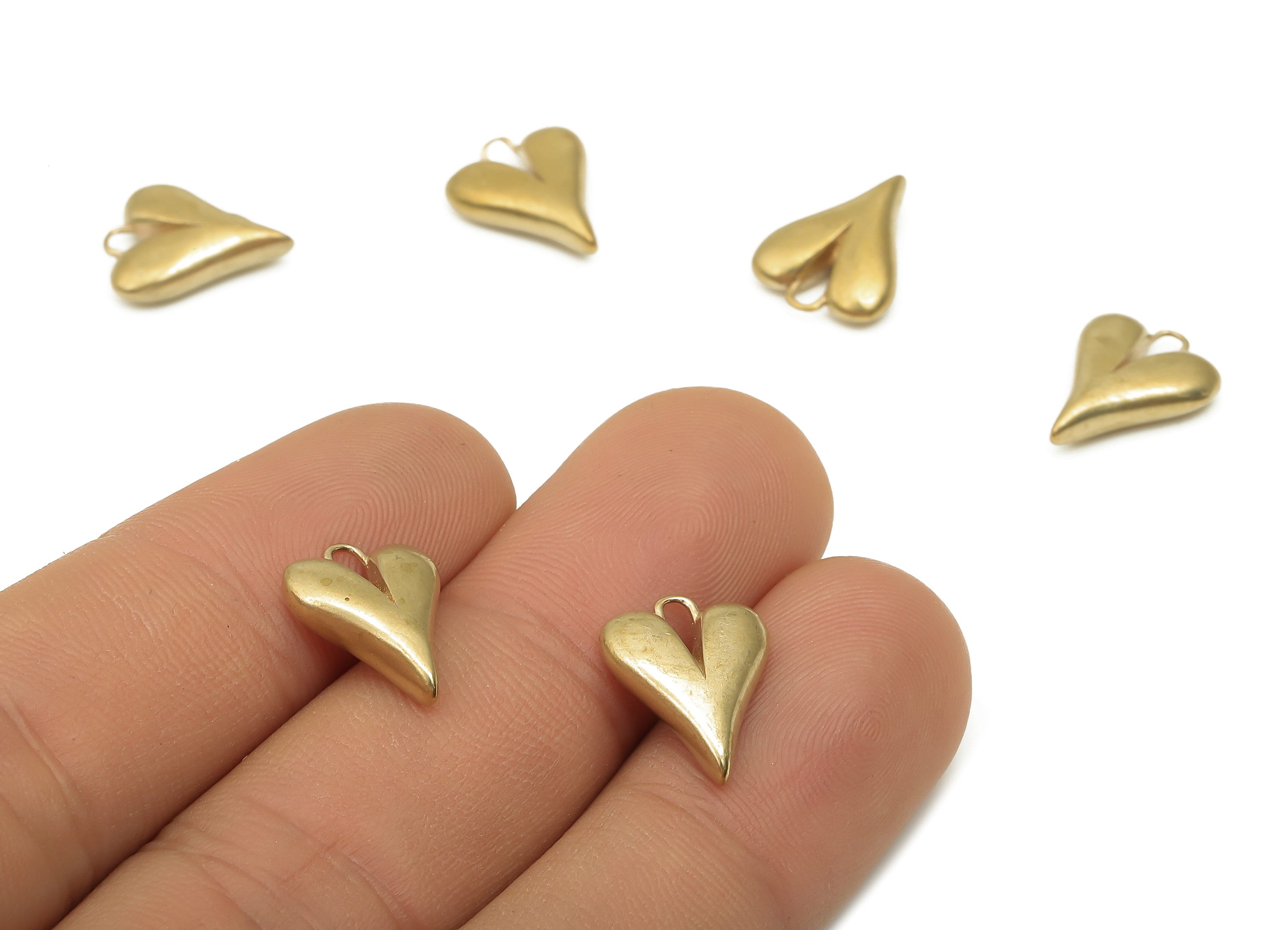 Brass Hearts Earrings Charms - Raw Brass Heart Pendant - Earring Findings - Jewelry Making Supplies - 13.8x11.07x3.64mm - PP7851 - DOMEDBAZAAR