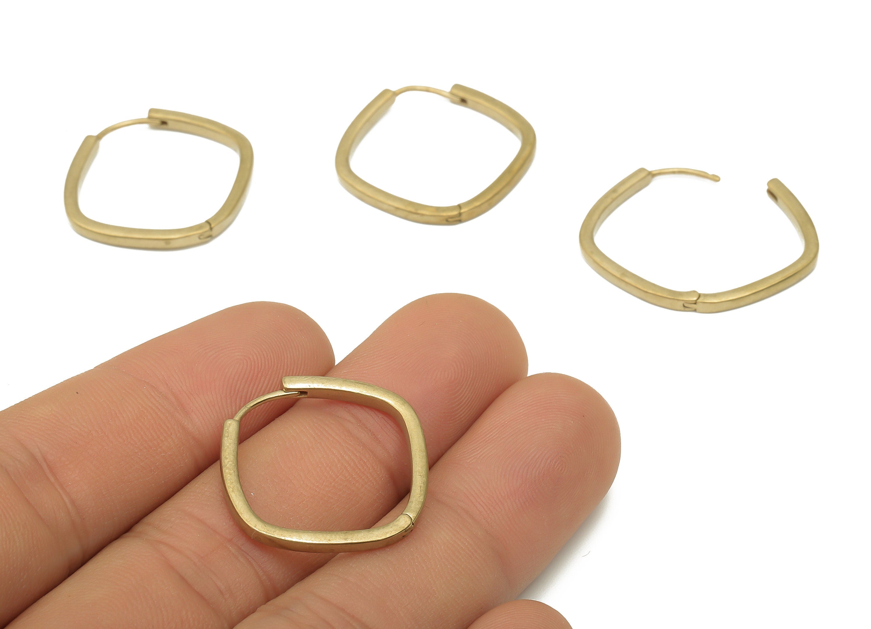 Brass Square Huggie Hoop - Raw Brass Minimalist Huggie Hoop Earring - Geometric Earring Findings - Brass Earrings - 23.1x22.4x2.0mm - PP7855 - DOMEDBAZAAR