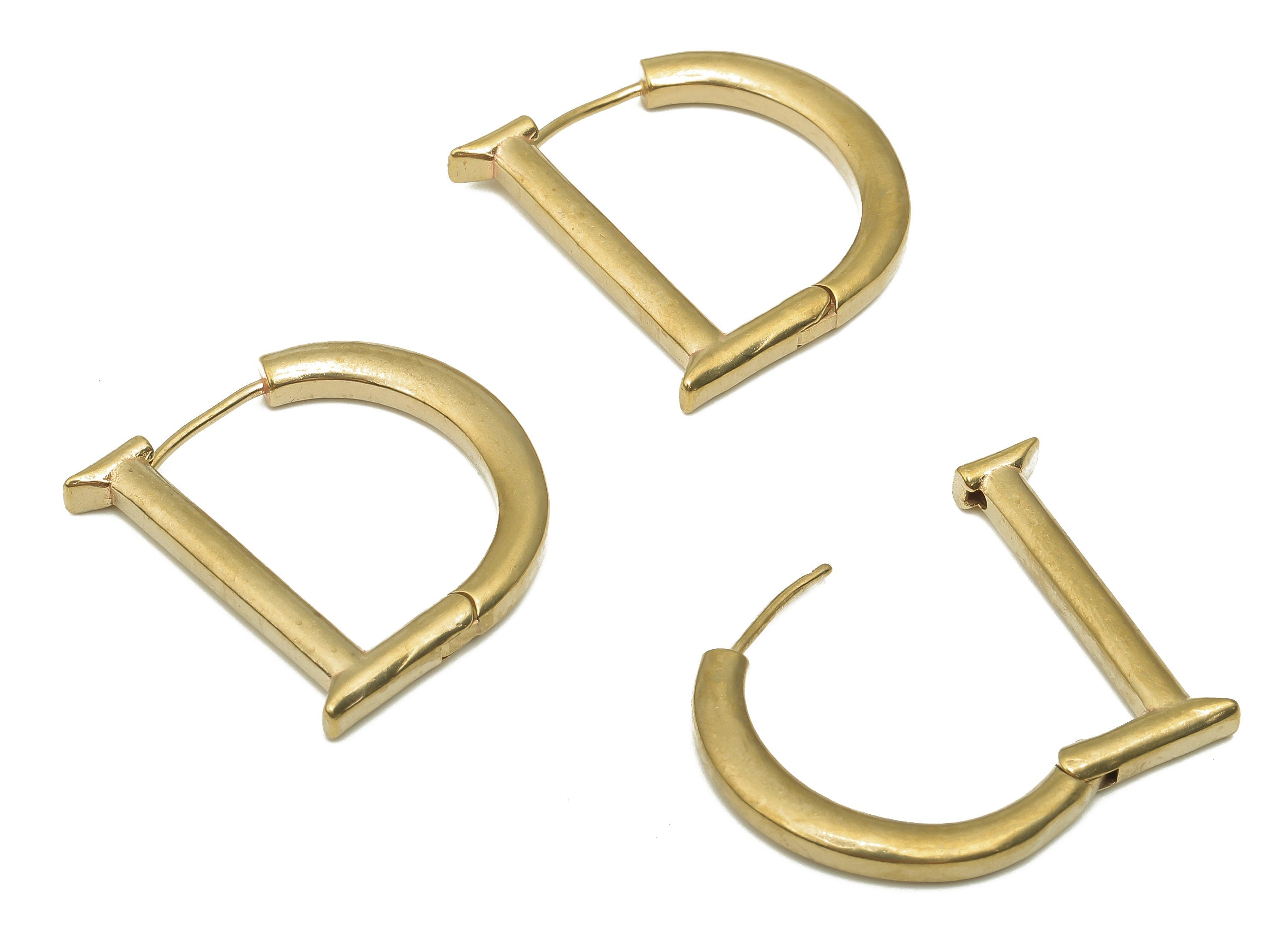 Brass D Huggie Hoop Earrings - Raw Brass Hoop Earring Clasp - Dainty Earrings - Geometric Huggie Earrings - Modern - 25x23.57x3.1mm - PP7857 - DOMEDBAZAAR