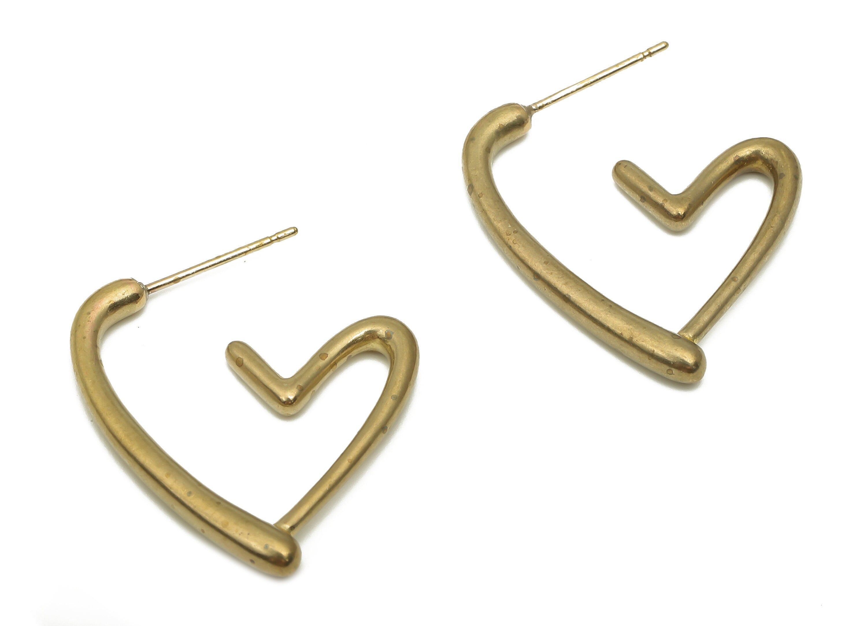 Brass Open Heart Earring Post - Raw Brass Gorgeous Vintage Earrings Stud - Geometric Hoop Earring - 925 Silver Stud -27.2x22.1x2.6mm -PP7862 - DOMEDBAZAAR