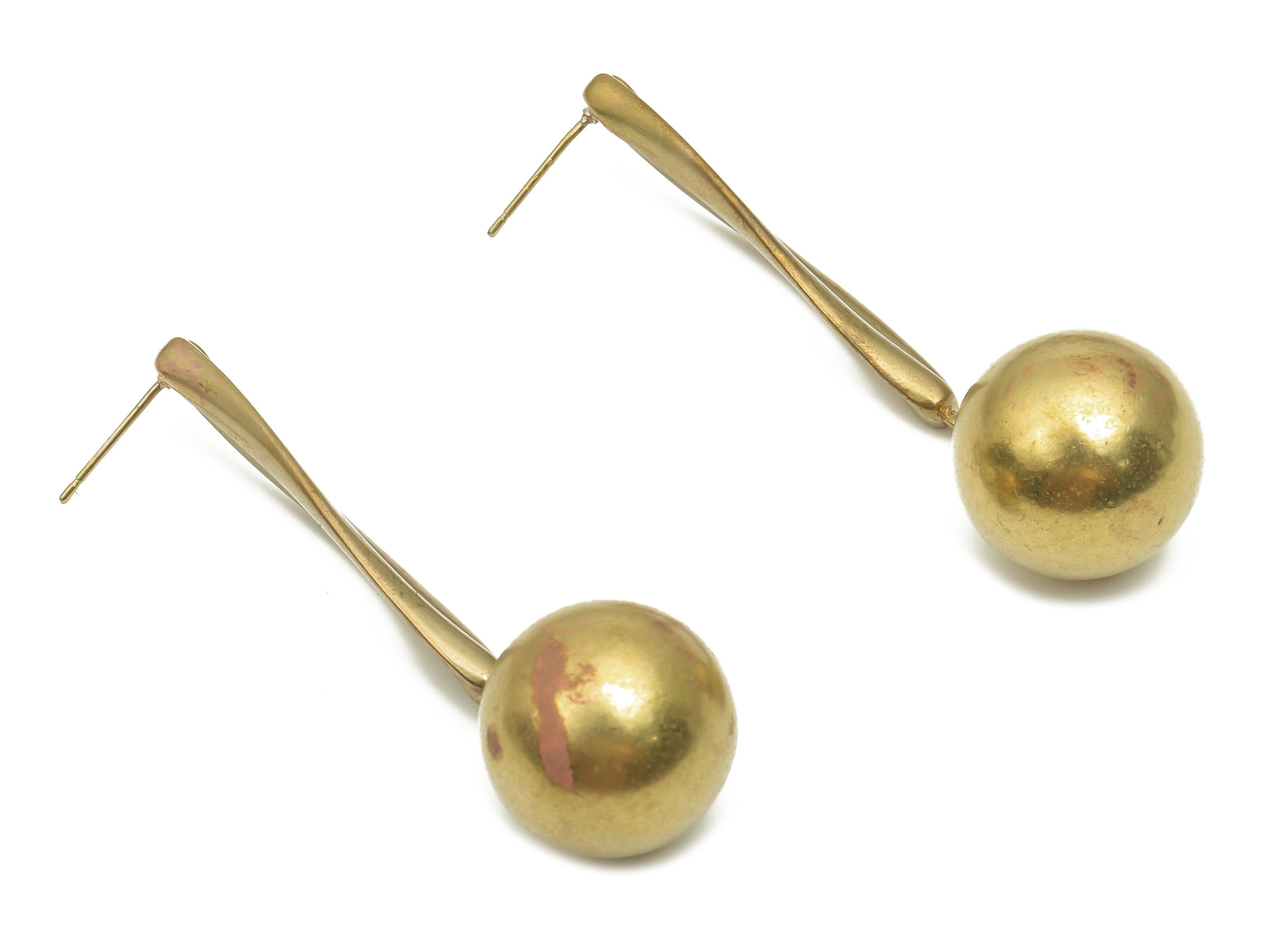 Brass Earring Stud - Raw Brass Round Huge Hanging Ball Earring Stud - Marquise Dangly Earring - 925 Silver Stud - 64.9x18x1.88mm - PP7870 - DOMEDBAZAAR