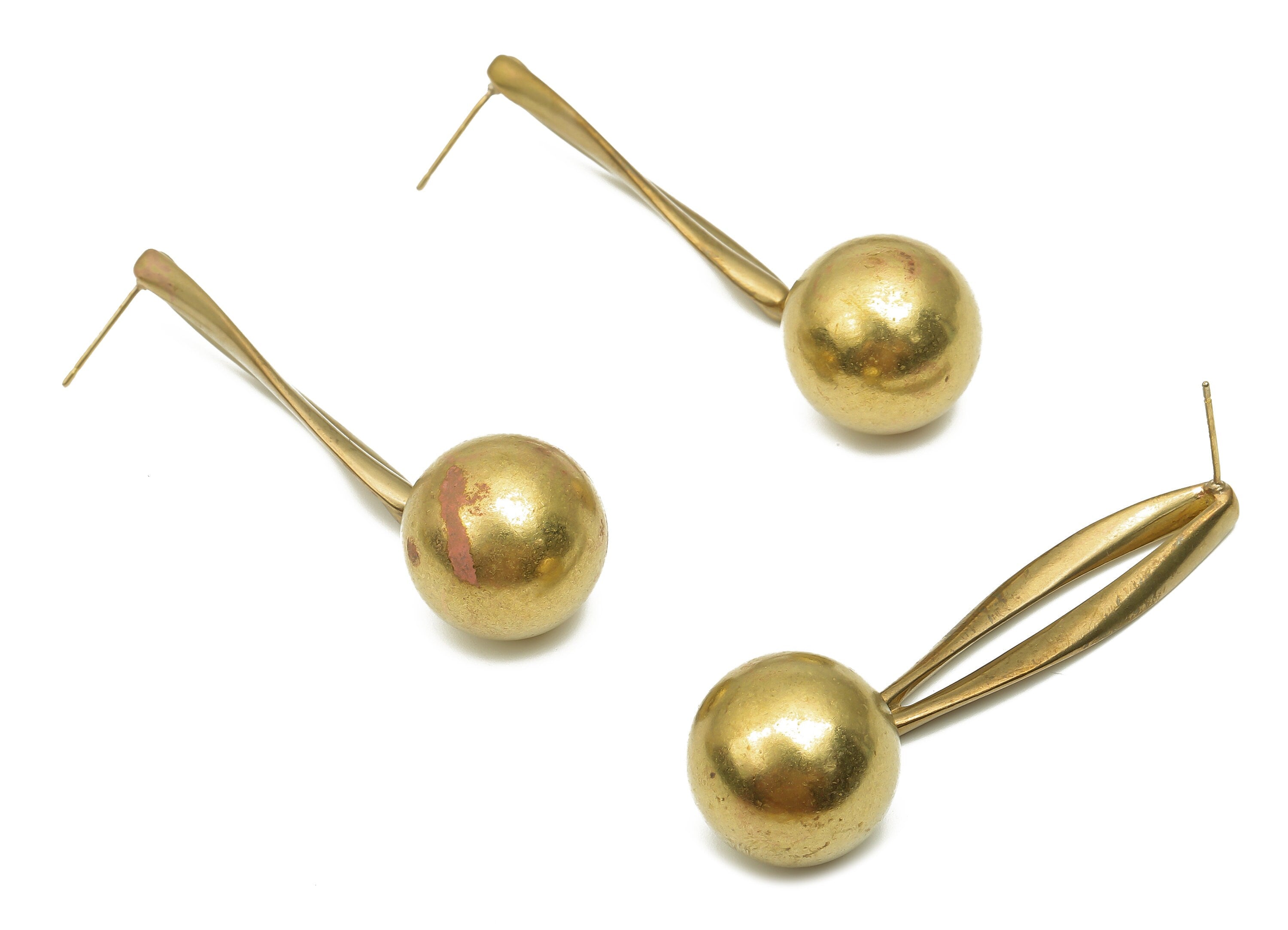Brass Earring Stud - Raw Brass Round Huge Hanging Ball Earring Stud - Marquise Dangly Earring - 925 Silver Stud - 64.9x18x1.88mm - PP7870 - DOMEDBAZAAR