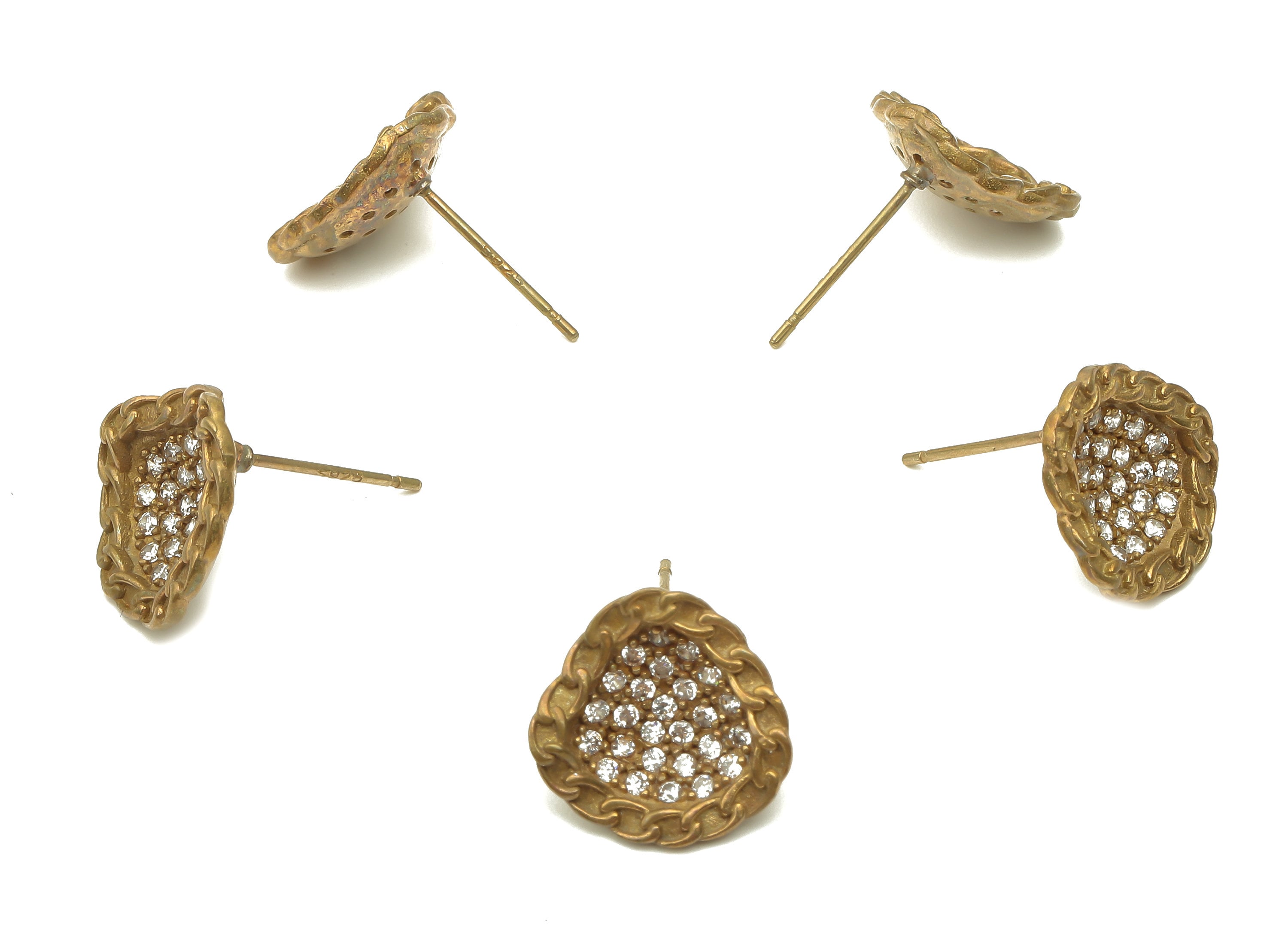 Brass Stud Earrings - Raw Brass Stud Earring with Zircon - Pear Curb Chain Earring Posts - 13.2x13.1x1.93mm - PP7875 - DOMEDBAZAAR