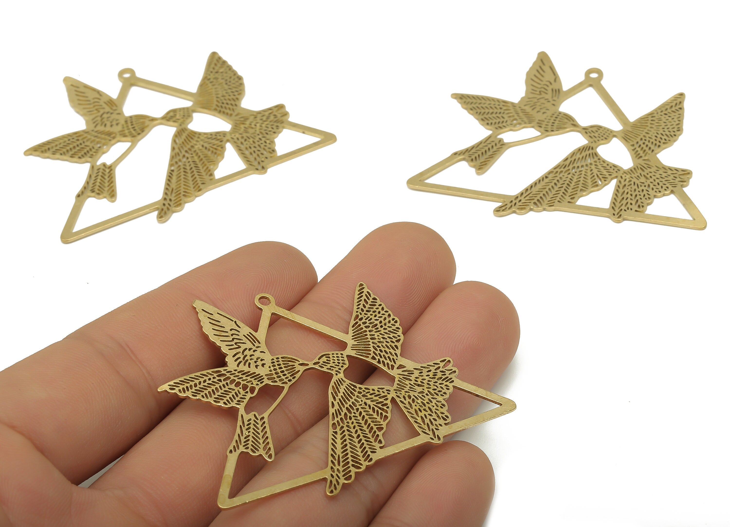 Brass Triangle Earring Charm - Raw Brass Flying Kissing Bird Pendant - Laser Cut Charms - Swallow Cutout Earring - 54.65x44.3x0.7mm - PP7888 - DOMEDBAZAAR