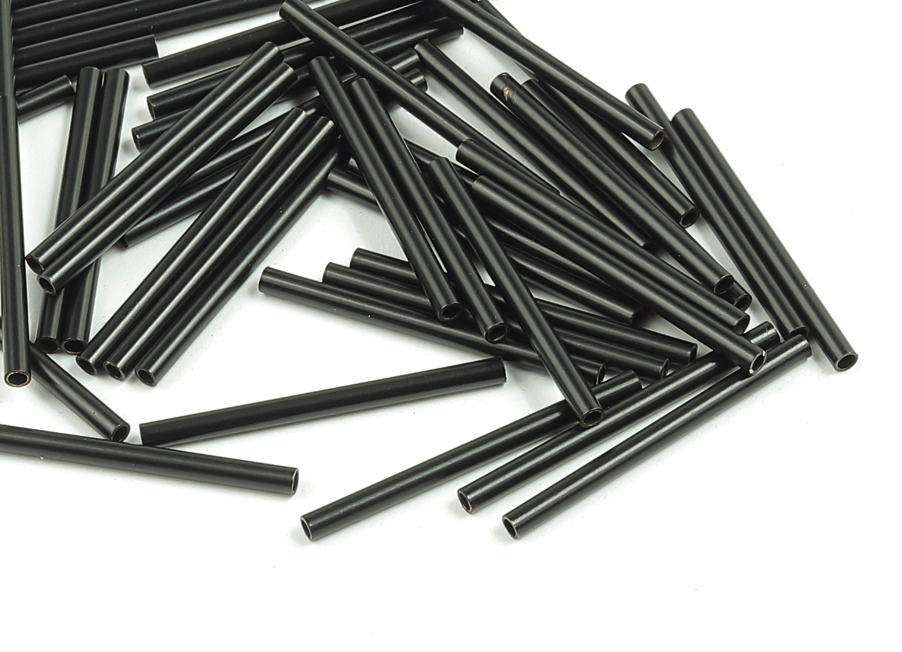 Matte Black Himmeli Tubes - Raw Brass Round Himmeli DIY Tube Beads - Circle Pipes for Geometric - For Air Plants - 1.5x0.2x20mm - PP4567B-20 - DOMEDBAZAAR