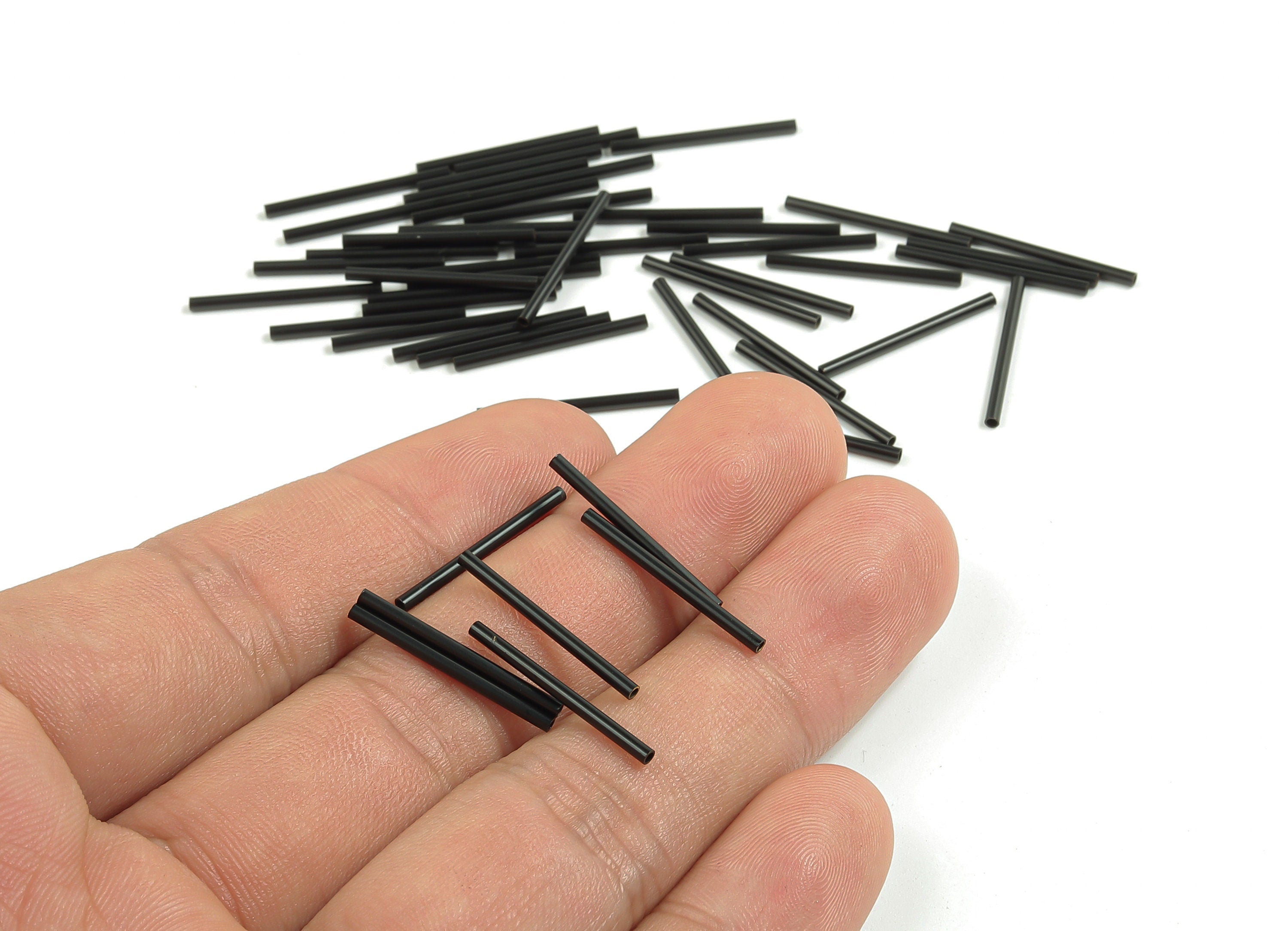 Matte Black Himmeli Tubes - Raw Brass Round Himmeli DIY Tube Beads - Circle Pipes for Geometric - For Air Plants - 1.5x0.2x20mm - PP4567B-20 - DOMEDBAZAAR
