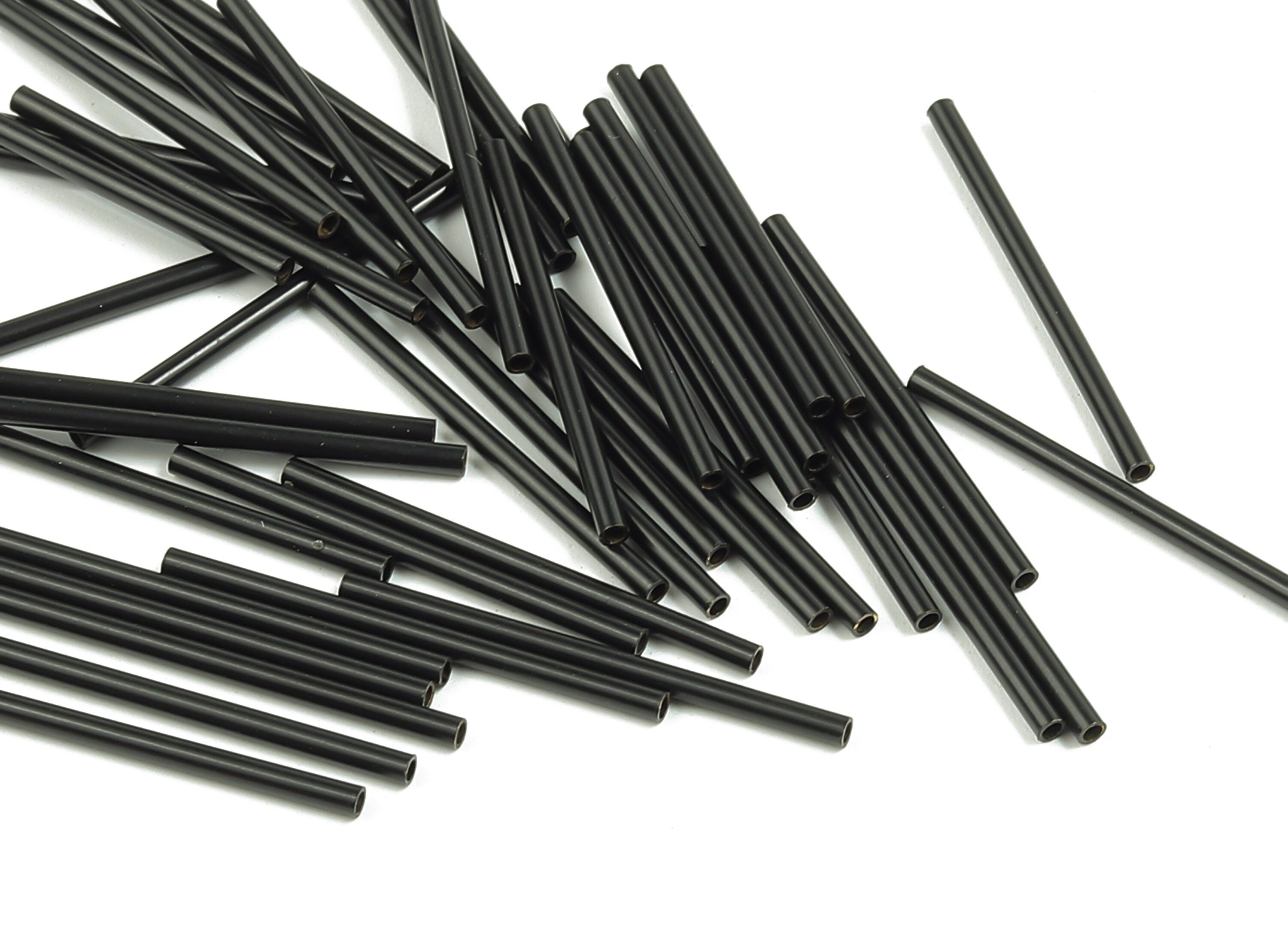 Matte Black Himmeli Tubes - Raw Brass Round Himmeli DIY Tube Beads - Circle Pipes for Geometric - For Air Plants - 1.5x0.2x25mm - PP4567B-25 - DOMEDBAZAAR