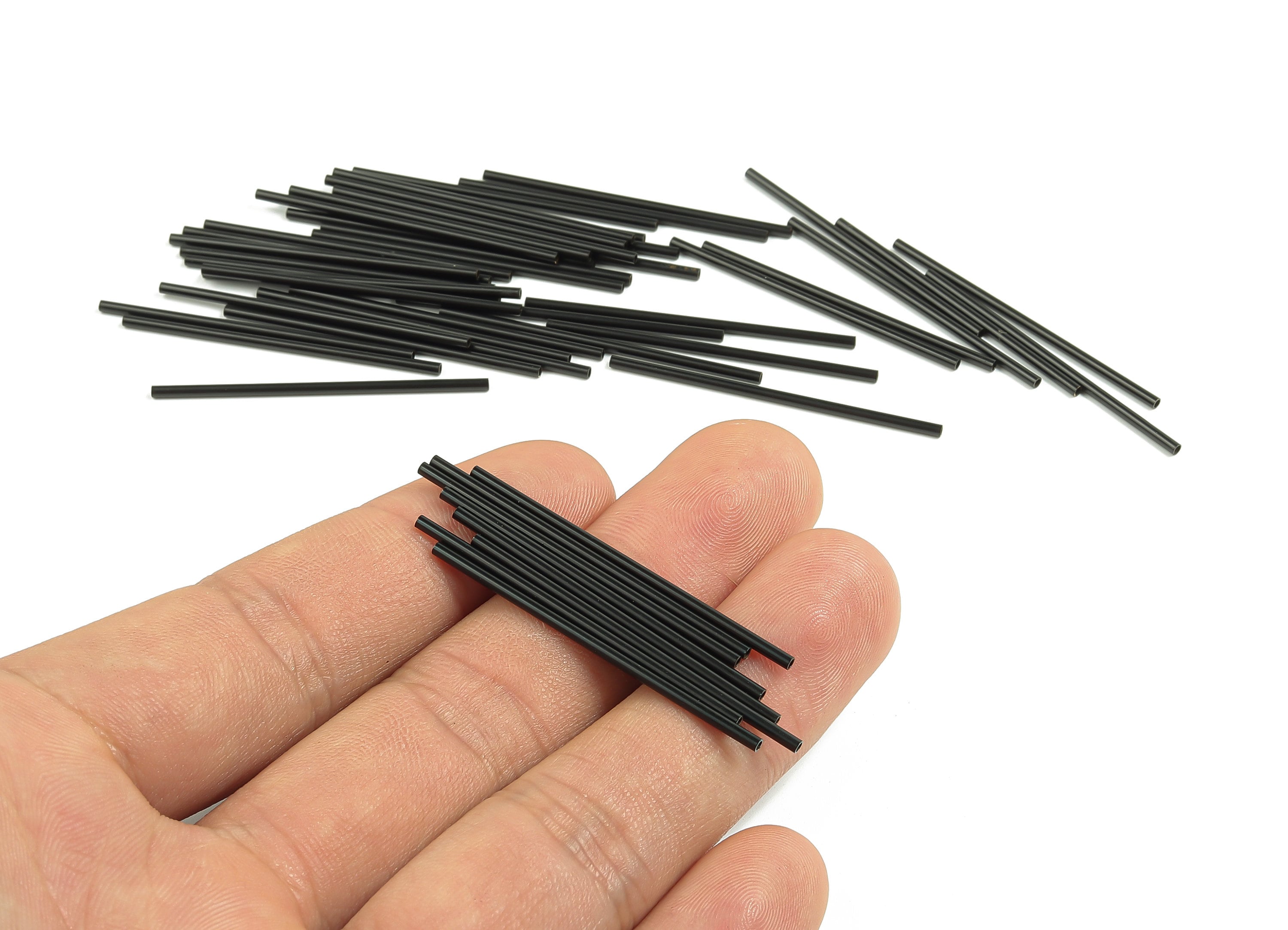 Matte Black Himmeli Tubes - Raw Brass Round Himmeli DIY Tube Beads - Circle Pipes for Geometric - For Air Plants - 1.5x0.2x40mm - PP4567B-40 - DOMEDBAZAAR