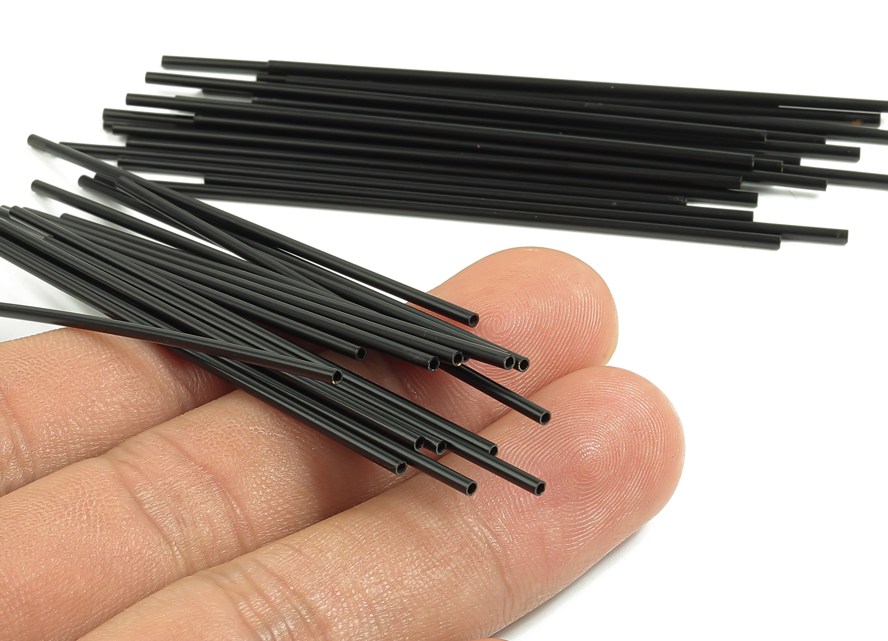 Matte Black Himmeli Tubes - Raw Brass Round Himmeli DIY Tube Beads - Circle Pipes for Geometric - For Air Plants -1.5x0.2x70mm - PP4567B-70 - DOMEDBAZAAR
