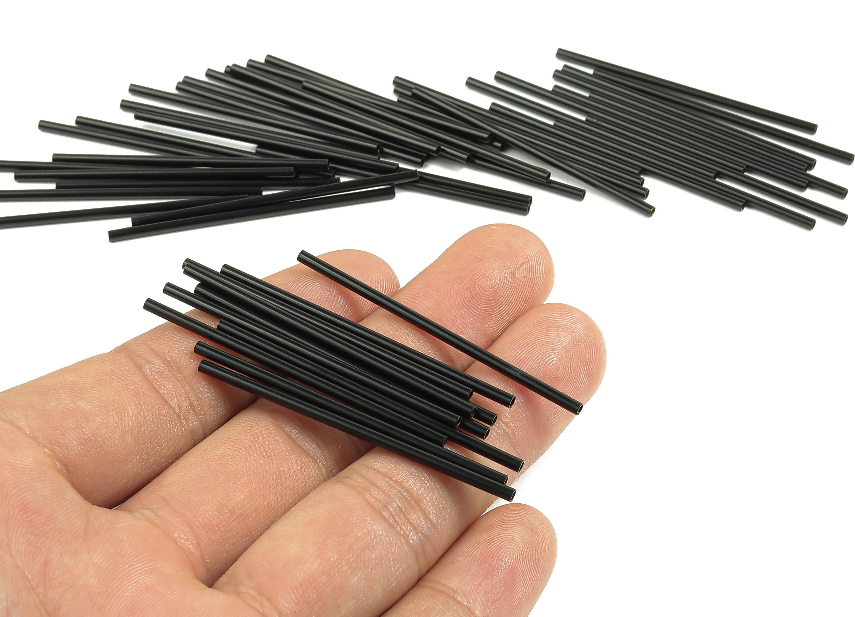 Matte Black Himmeli Tubes - Raw Brass Round  Himmeli DIY Tube Beads - Circle Pipes for Geometric - For Air Plants - 2x0.2x50mm- PP4568B-50 - DOMEDBAZAAR