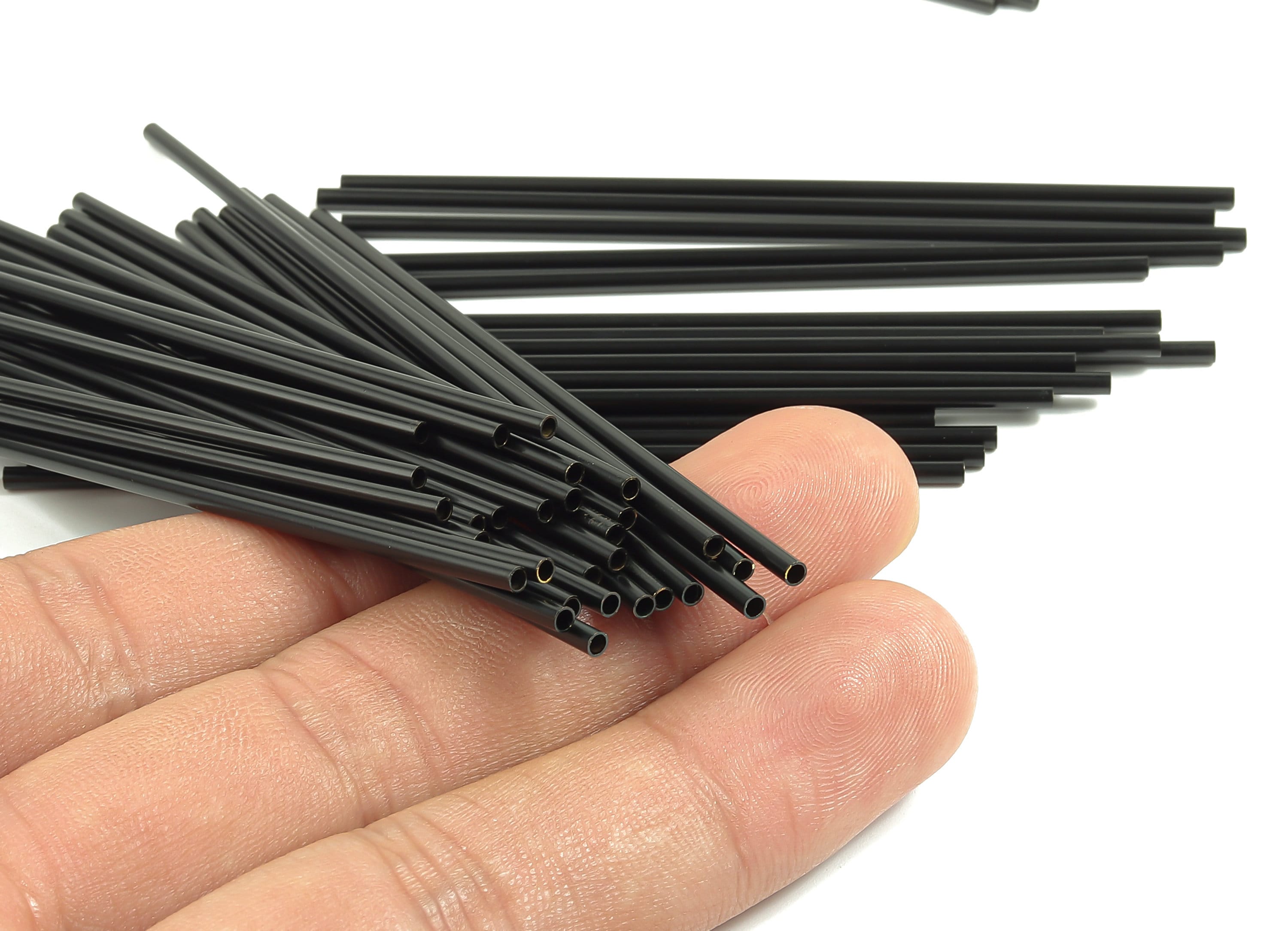 Matte Black Himmeli Tubes - Raw Brass Round  Himmeli DIY Tube Beads - Circle Pipes for Geometric - For Air Plants - 2x0.2x80mm- PP4568B-80 - DOMEDBAZAAR