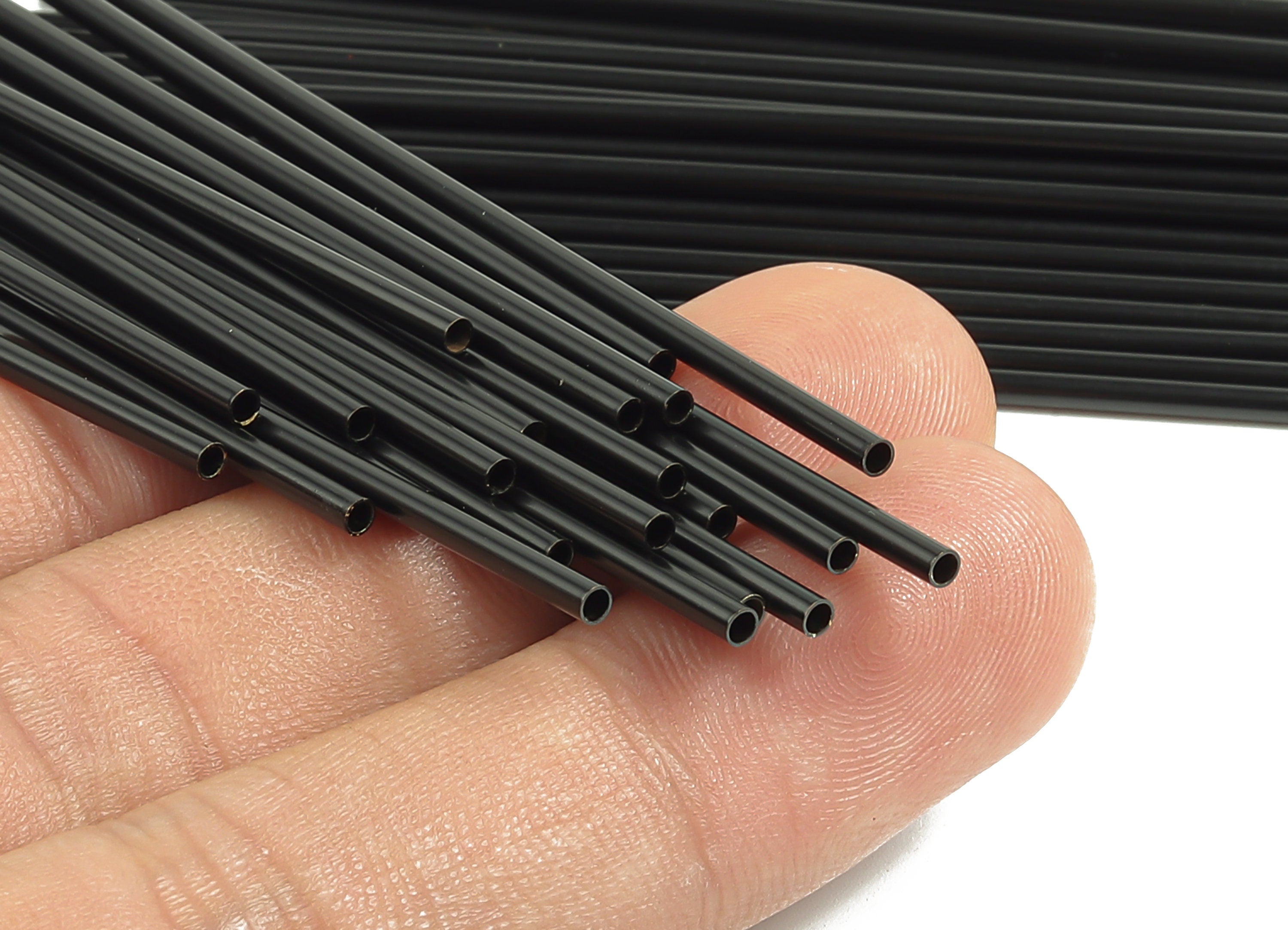 Matte Black Himmeli Tubes - Raw Brass Round  Himmeli DIY Tube Beads - Circle Pipes for Geometric - For Air Plants - 2x0.2x100mm- PP4568B-100 - DOMEDBAZAAR