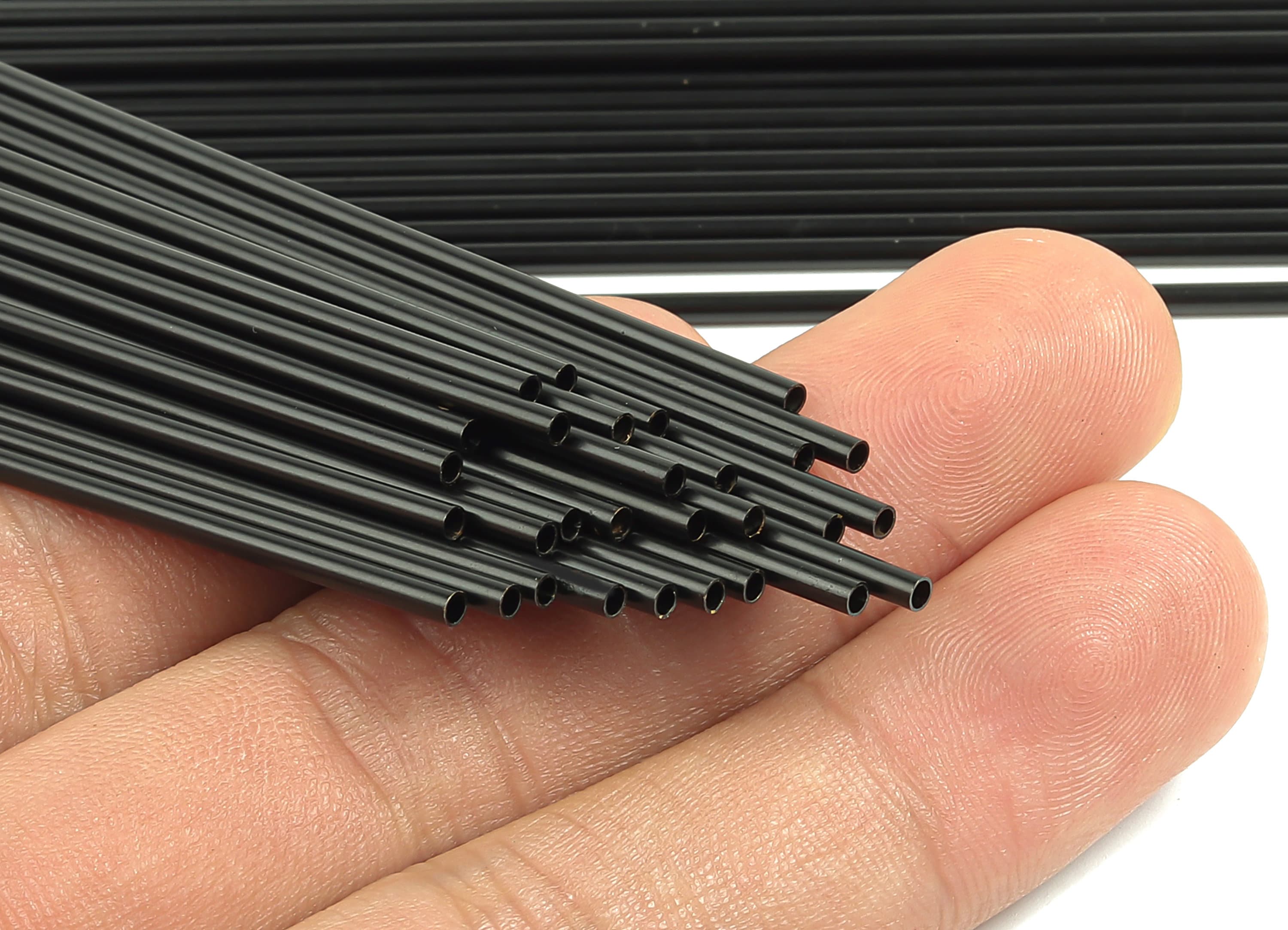 Matte Black Himmeli Tubes - Raw Brass Round  Himmeli DIY Tube Beads - Circle Pipes for Geometric - For Air Plants - 2x0.2x160mm- PP4568B-160 - DOMEDBAZAAR