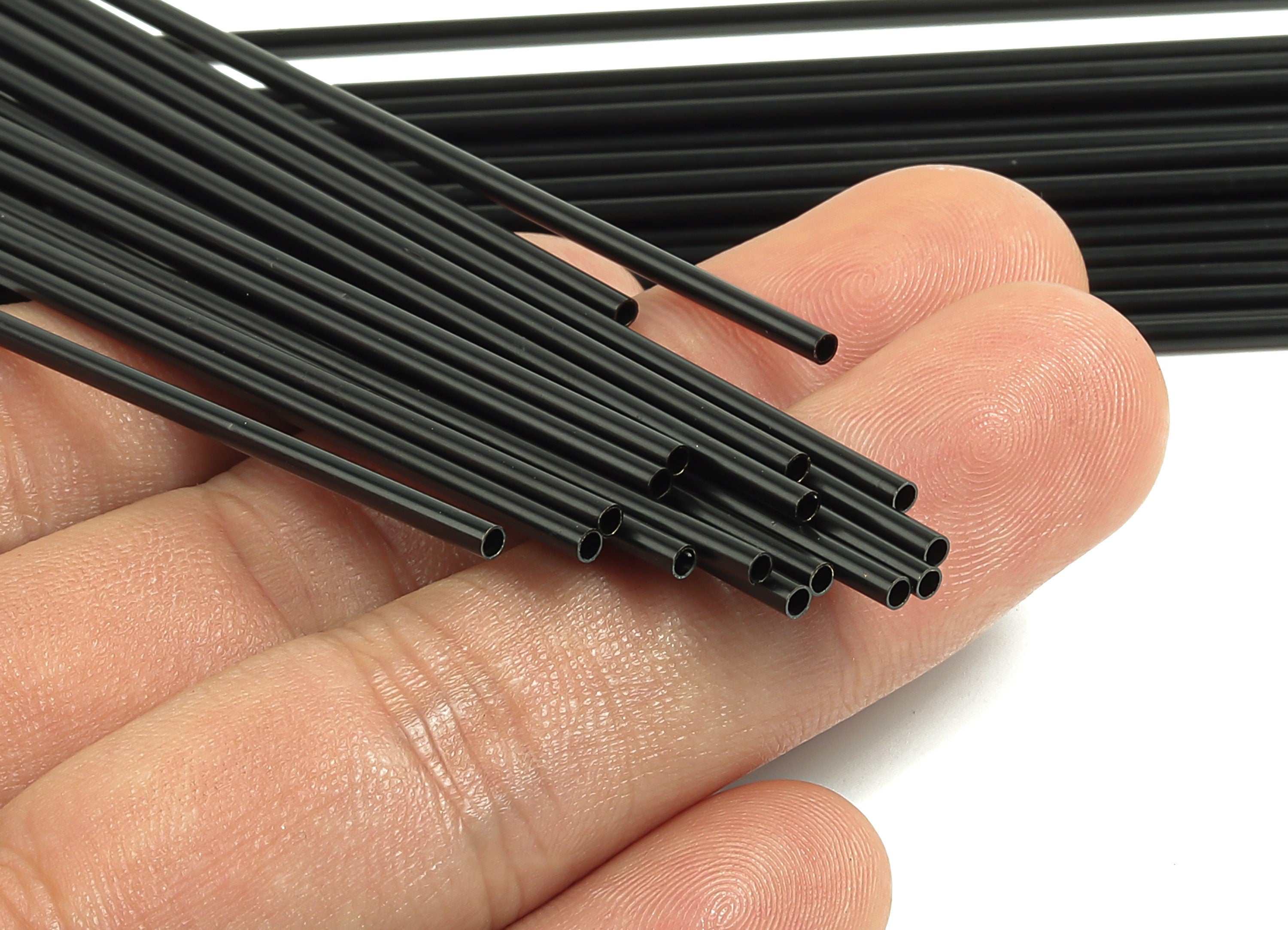 Matte Black Himmeli Tubes - Raw Brass Round  Himmeli DIY Tube Beads - Circle Pipes for Geometric - For Air Plants - 2x0.2x180mm- PP4568B-180 - DOMEDBAZAAR