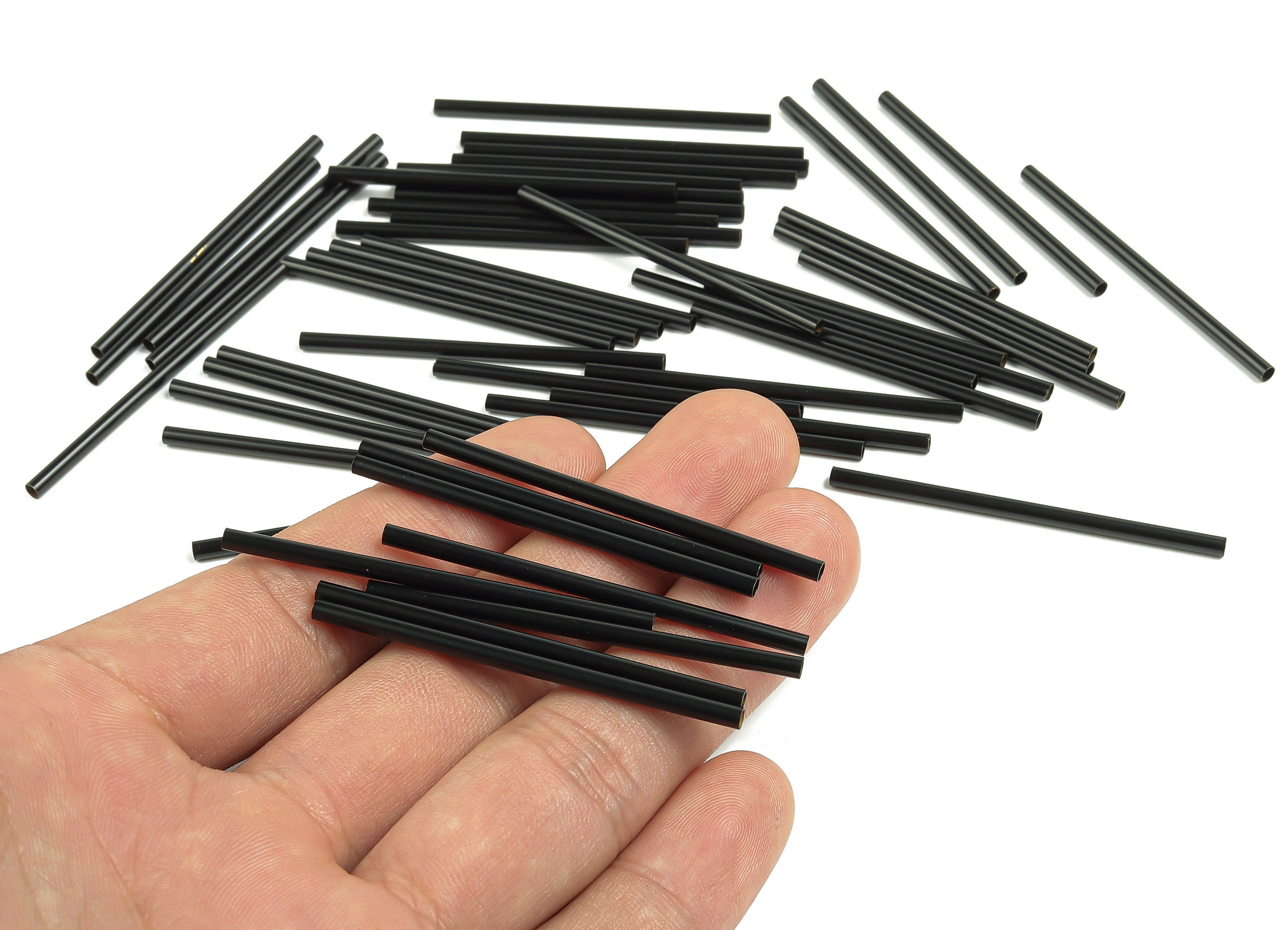 Matte Black Himmeli Tubes - Raw Brass Round Himmeli DIY Tube Beads - Circle Pipes for Geometric - For Air Plants - 2.5x0.2x50mm - PP4569B-50 - DOMEDBAZAAR