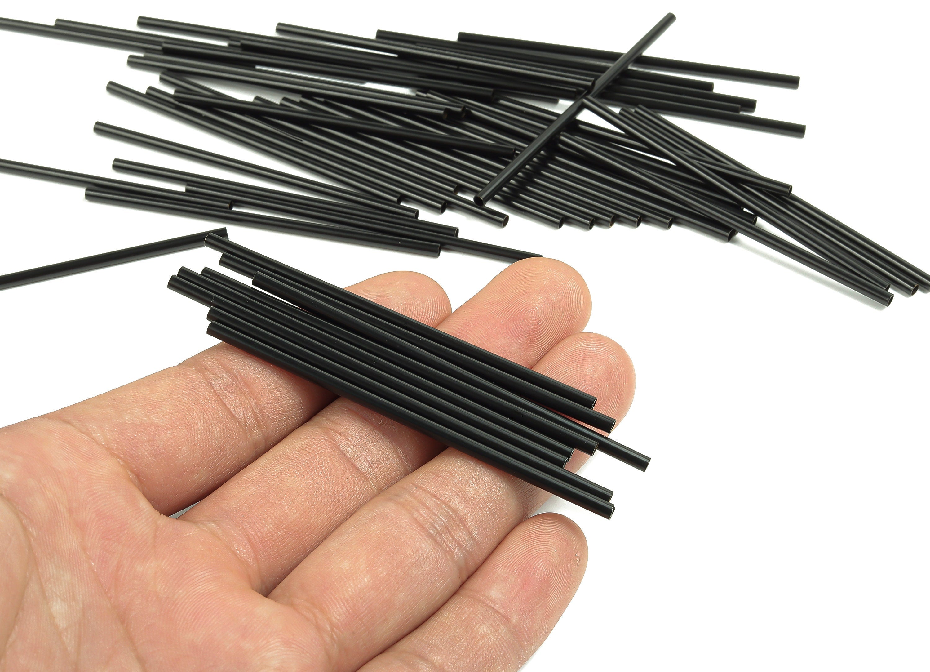 Matte Black Himmeli Tubes - Raw Brass Round Himmeli DIY Tube Beads - Circle Pipes for Geometric - For Air Plants - 2.5x0.2x70mm- PP4569B-70 - DOMEDBAZAAR