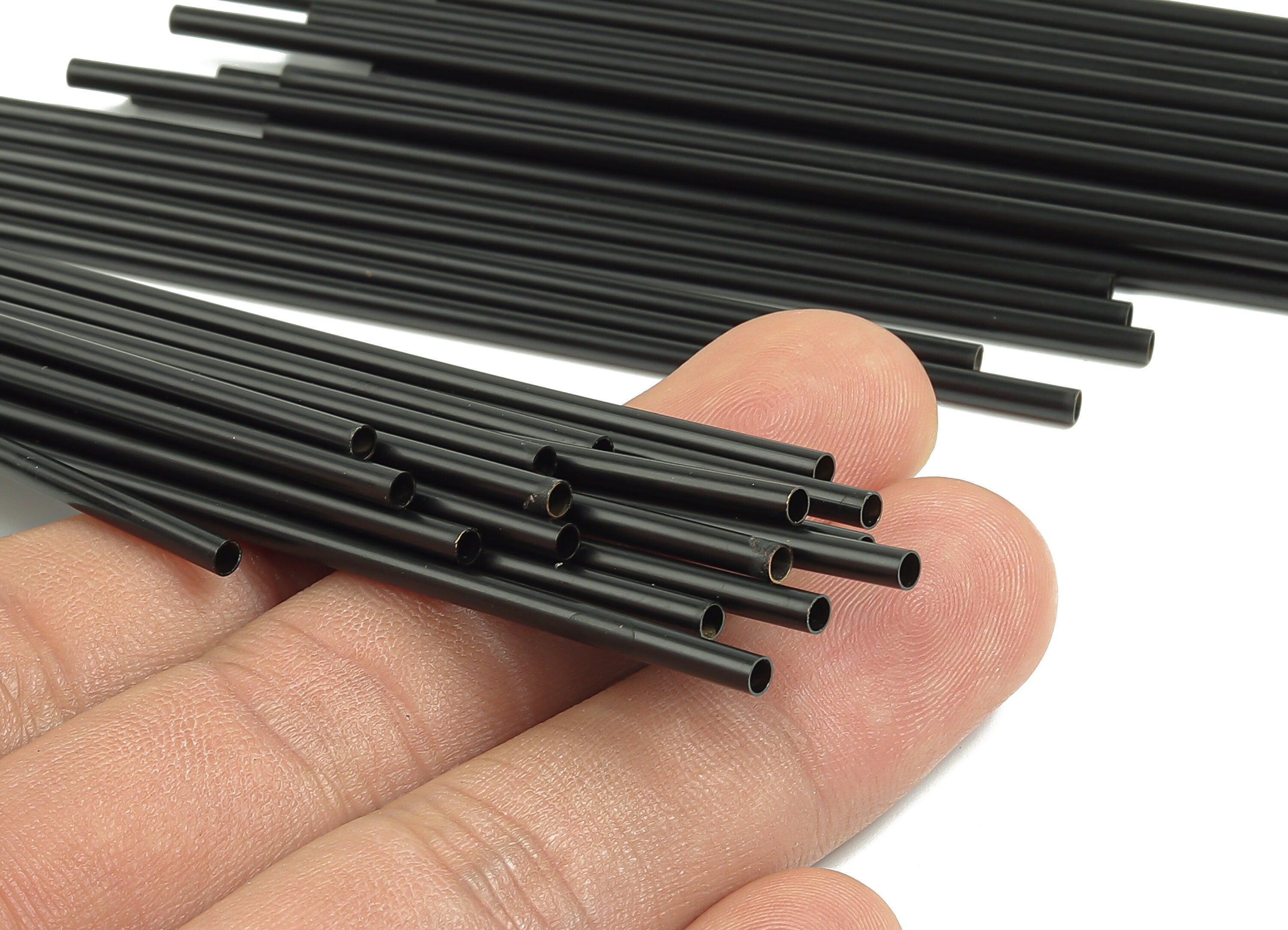 Matte Black Himmeli Tubes - Raw Brass Round Himmeli DIY Tube Beads - Circle Pipes for Geometric - For Air Plants -2.5x0.2x100mm- PP4569B-100 - DOMEDBAZAAR