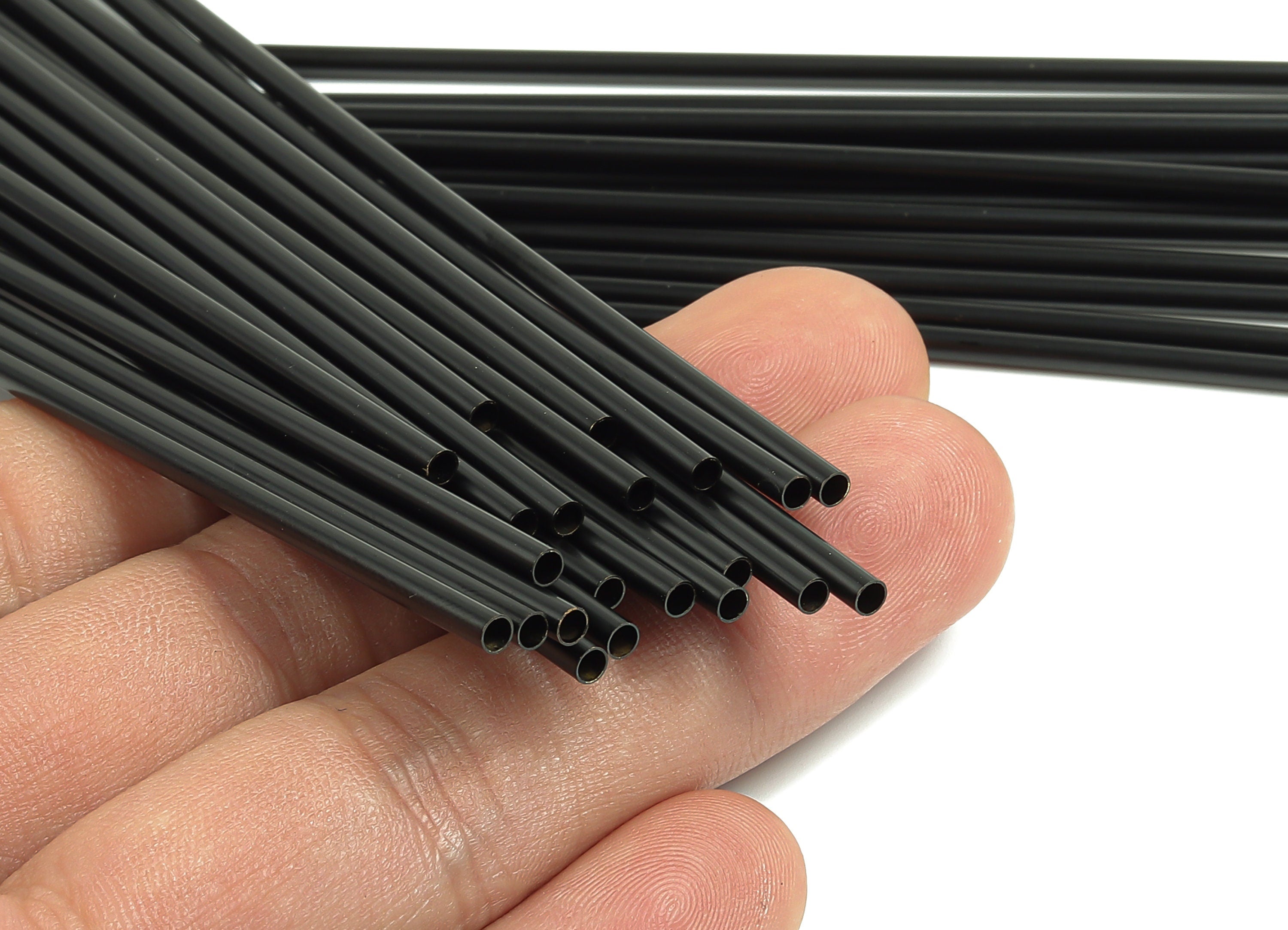 Matte Black Himmeli Tubes - Raw Brass Round Himmeli DIY Tube Beads - Circle Pipes for Geometric - For Air Plants -2.5x0.2x120mm- PP4569B-120 - DOMEDBAZAAR
