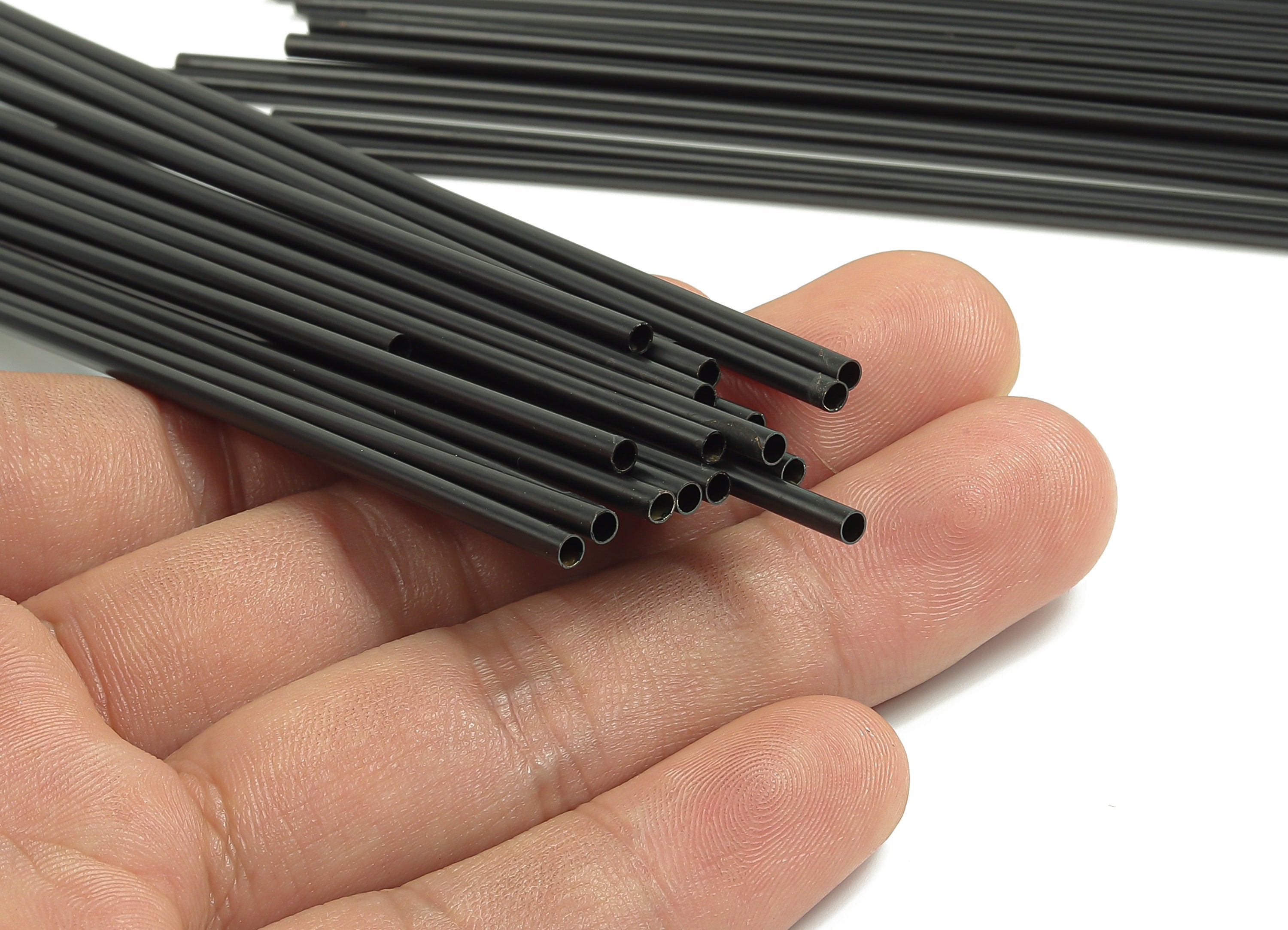 Matte Black Himmeli Tubes - Raw Brass Round Himmeli DIY Tube Beads - Circle Pipes for Geometric - For Air Plants -2.5x0.2x160mm- PP4569B-160 - DOMEDBAZAAR