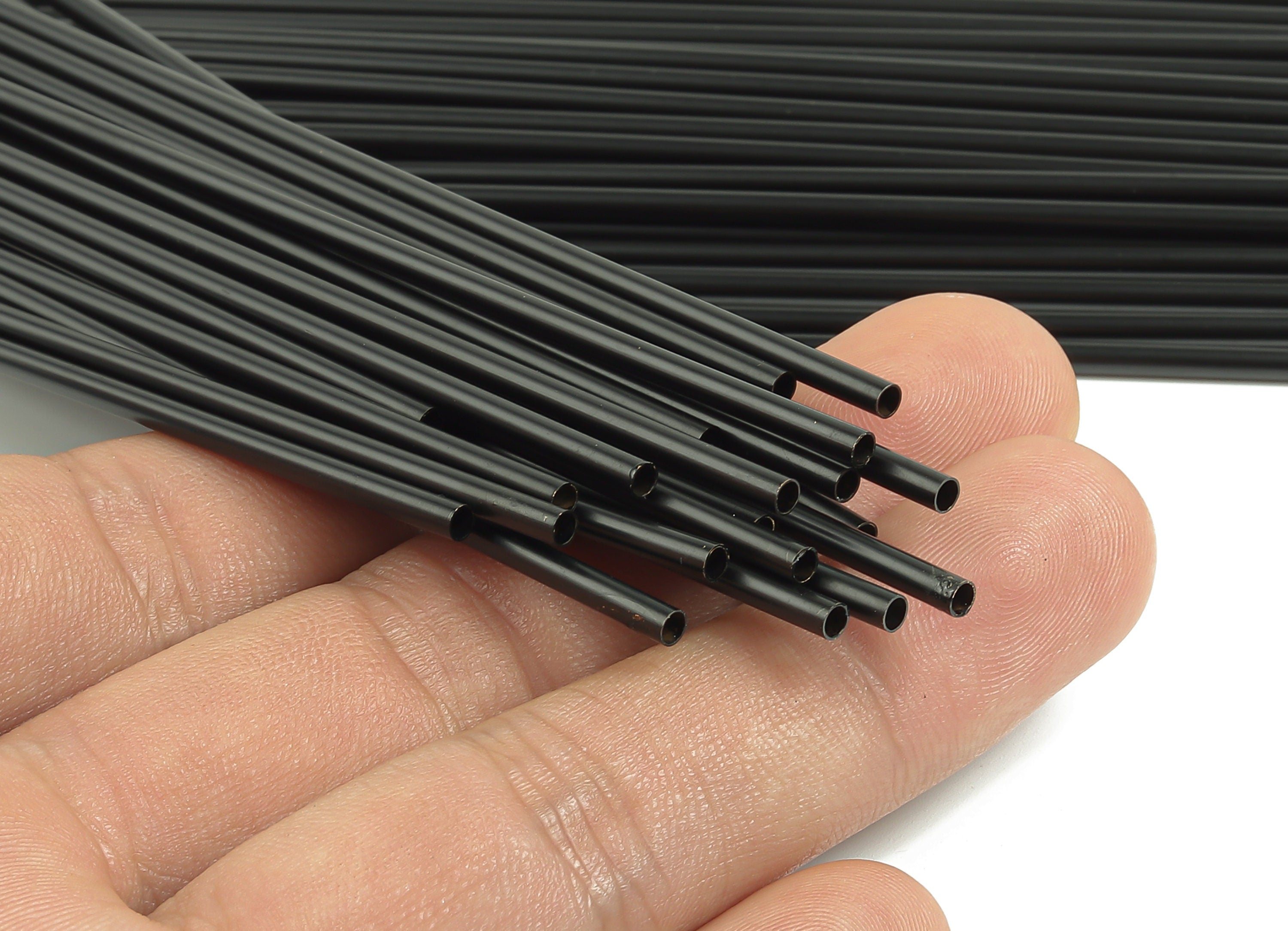 Matte Black Himmeli Tubes - Raw Brass Round Himmeli DIY Tube Beads - Circle Pipes for Geometric - For Air Plants -2.5x0.2x190mm- PP4569B-190 - DOMEDBAZAAR