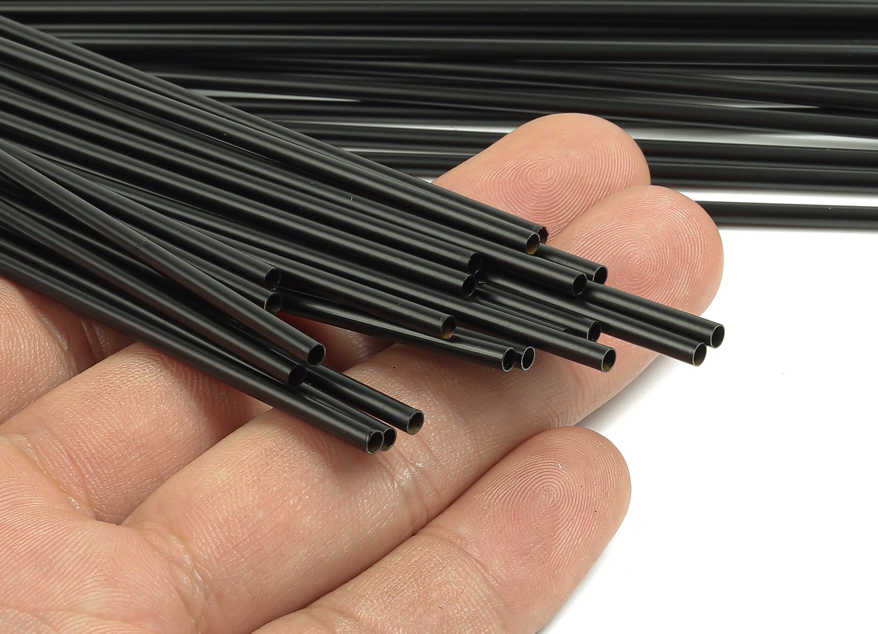 Matte Black Himmeli Tubes - Raw Brass Round Himmeli DIY Tube Beads - Circle Pipes for Geometric - For Air Plants -2.5x0.2x250mm- PP4569B-250 - DOMEDBAZAAR