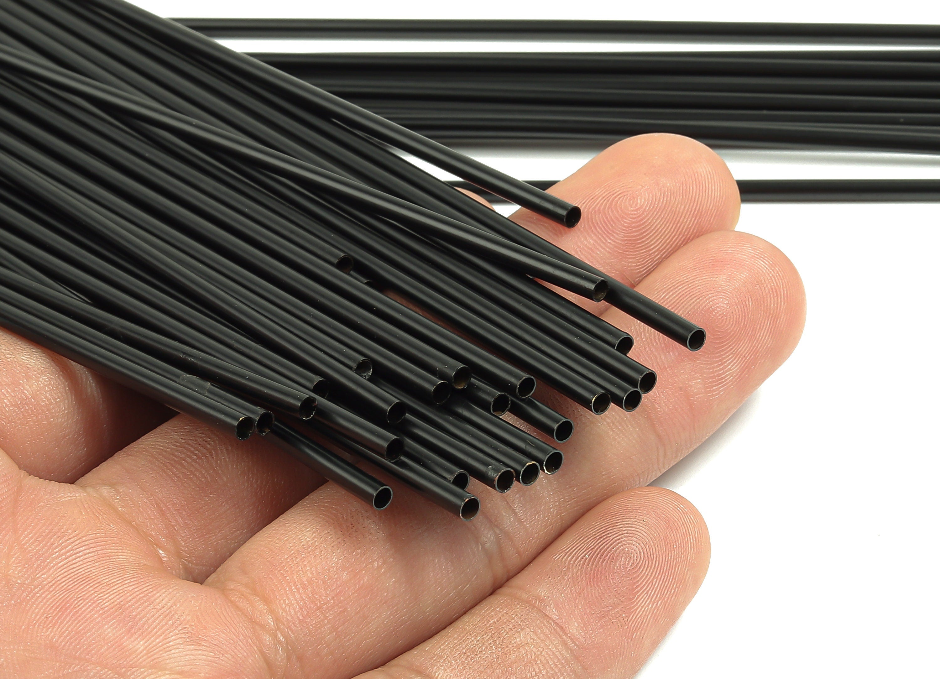 Matte Black Himmeli Tubes - Raw Brass Round Himmeli DIY Tube Beads - Circle Pipes for Geometric - For Air Plants -2.5x0.2x275mm- PP4569B-275 - DOMEDBAZAAR