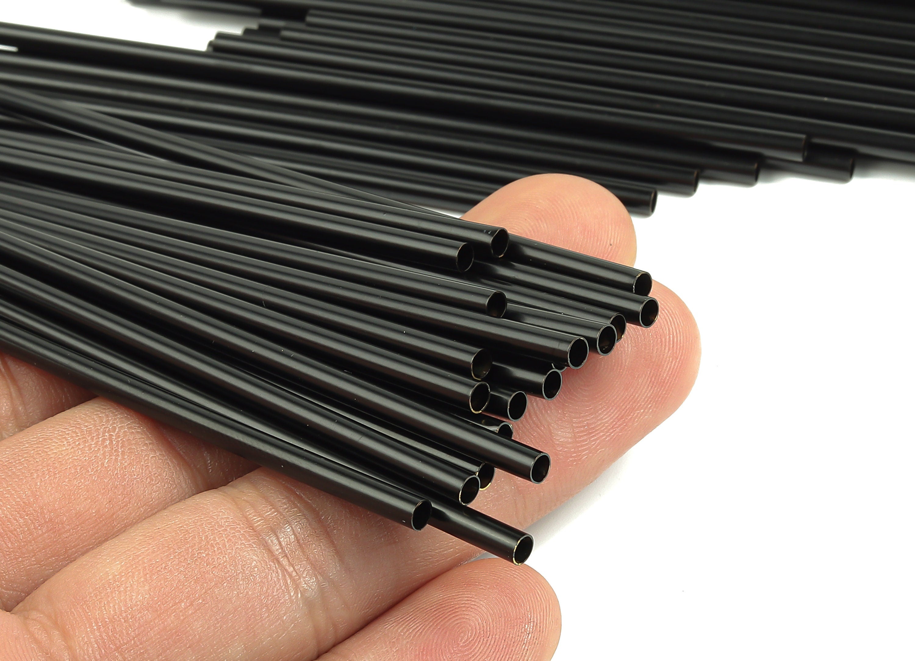 Matte Black Himmeli Tubes - Raw Brass Round Himmeli DIY Tube Beads - Circle Pipes for Geometric - For Air Plants -3x0.2x100mm- PP4570B-100 - DOMEDBAZAAR