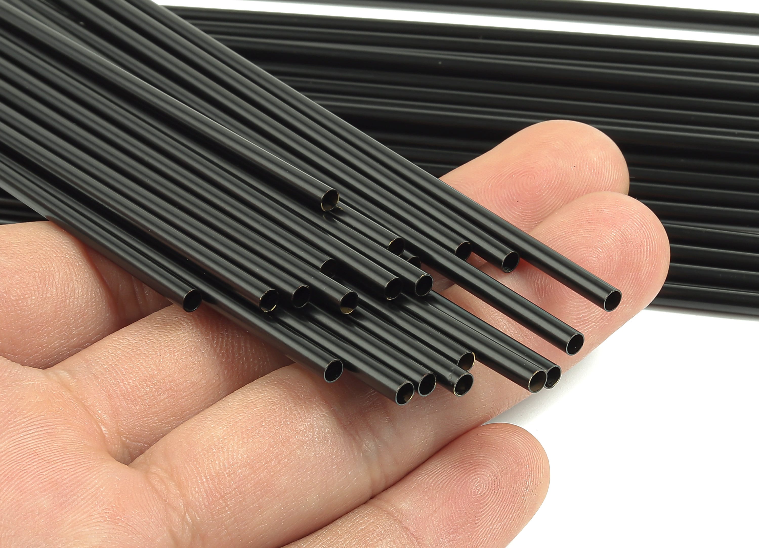 Matte Black Himmeli Tubes - Raw Brass Round Himmeli DIY Tube Beads - Circle Pipes for Geometric - For Air Plants -3x0.2x160mm- PP4570B-160 - DOMEDBAZAAR