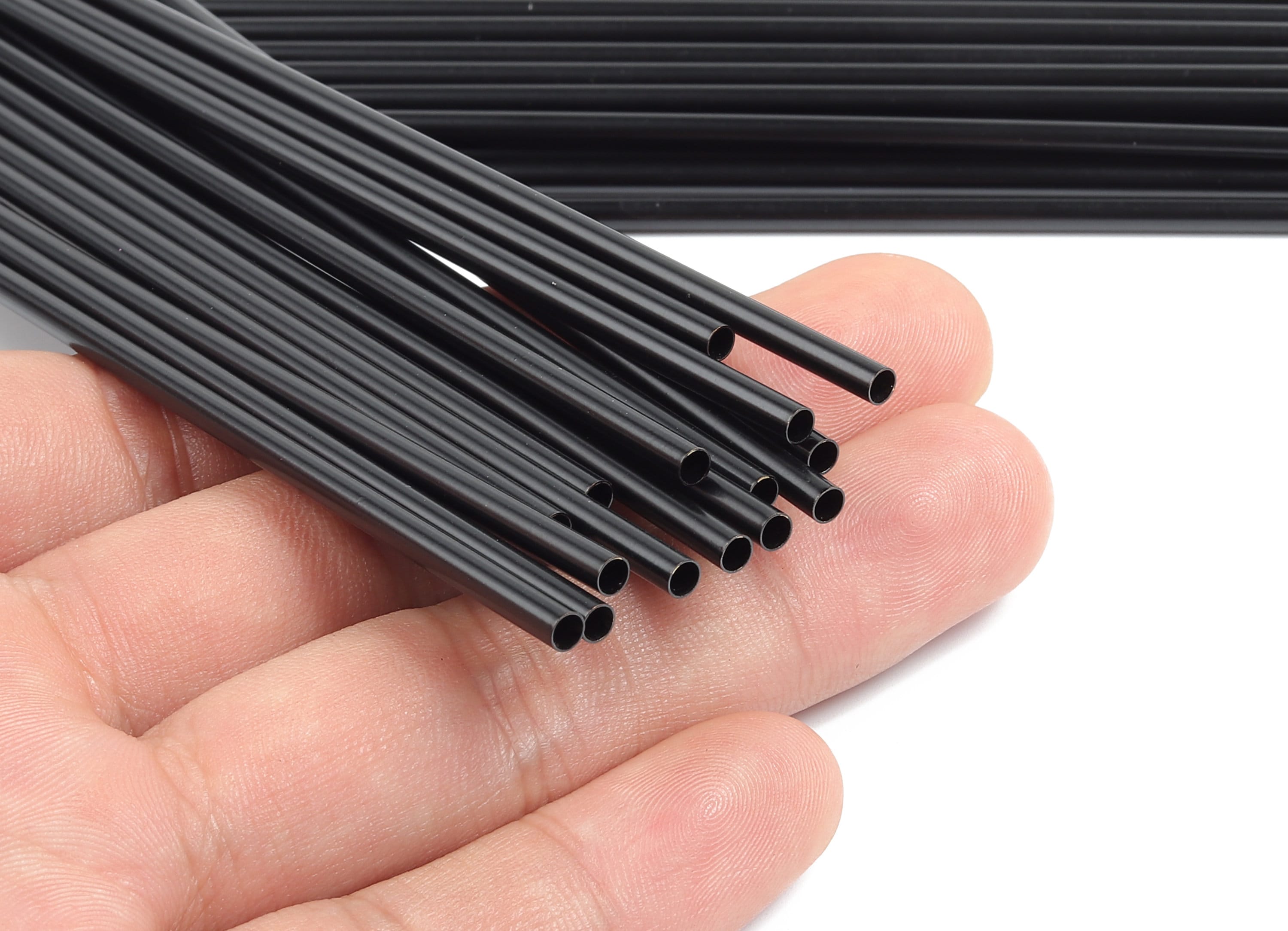 Matte Black Himmeli Tubes - Raw Brass Round Himmeli DIY Tube Beads - Circle Pipes for Geometric - For Air Plants -3x0.2x200mm- PP4570B-200 - DOMEDBAZAAR