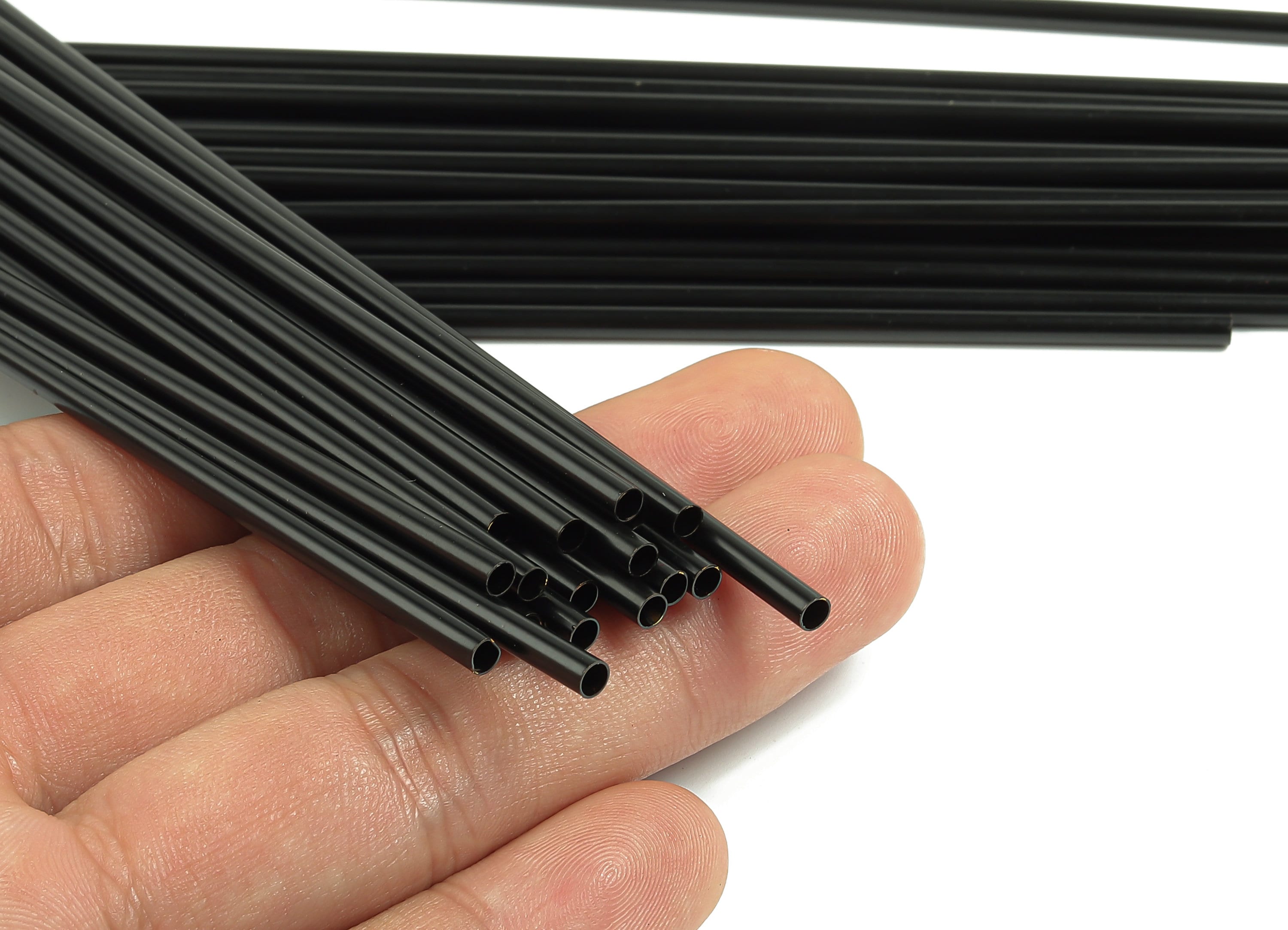 Matte Black Himmeli Tubes - Raw Brass Round Himmeli DIY Tube Beads - Circle Pipes for Geometric - For Air Plants -3x0.2x225mm- PP4570B-225 - DOMEDBAZAAR