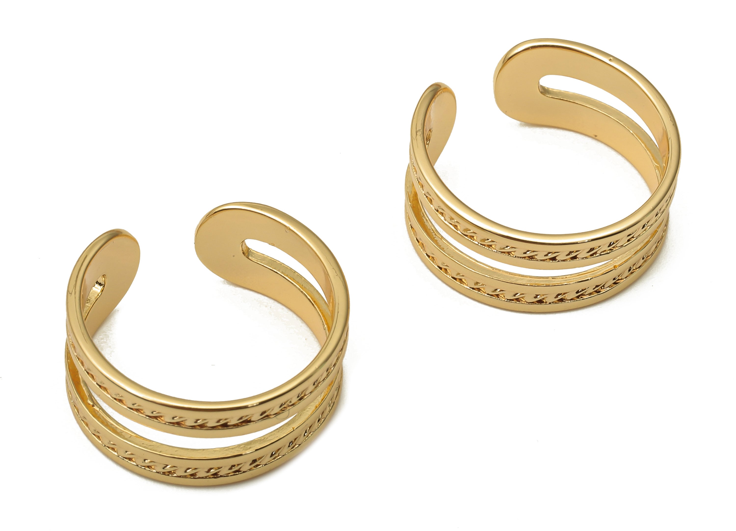 Brass Double Earrings - Brass Double Line Ear Cuff - Brass Cuff Earrings - 18K Real Gold Plated Brass - 18.28x18.28x1mm - RGP5049 - DOMEDBAZAAR