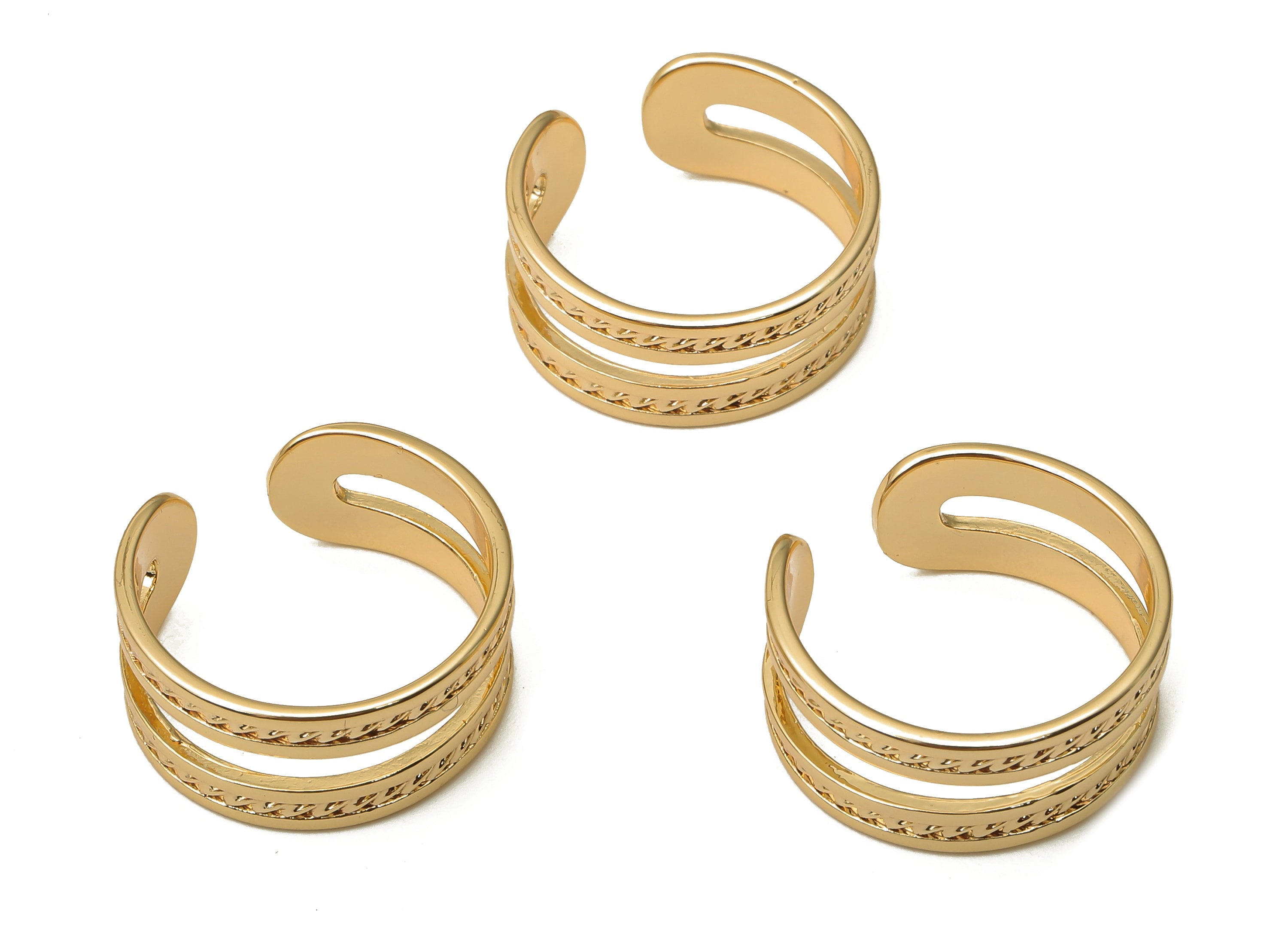 Brass Double Earrings - Brass Double Line Ear Cuff - Brass Cuff Earrings - 18K Real Gold Plated Brass - 18.28x18.28x1mm - RGP5049 - DOMEDBAZAAR