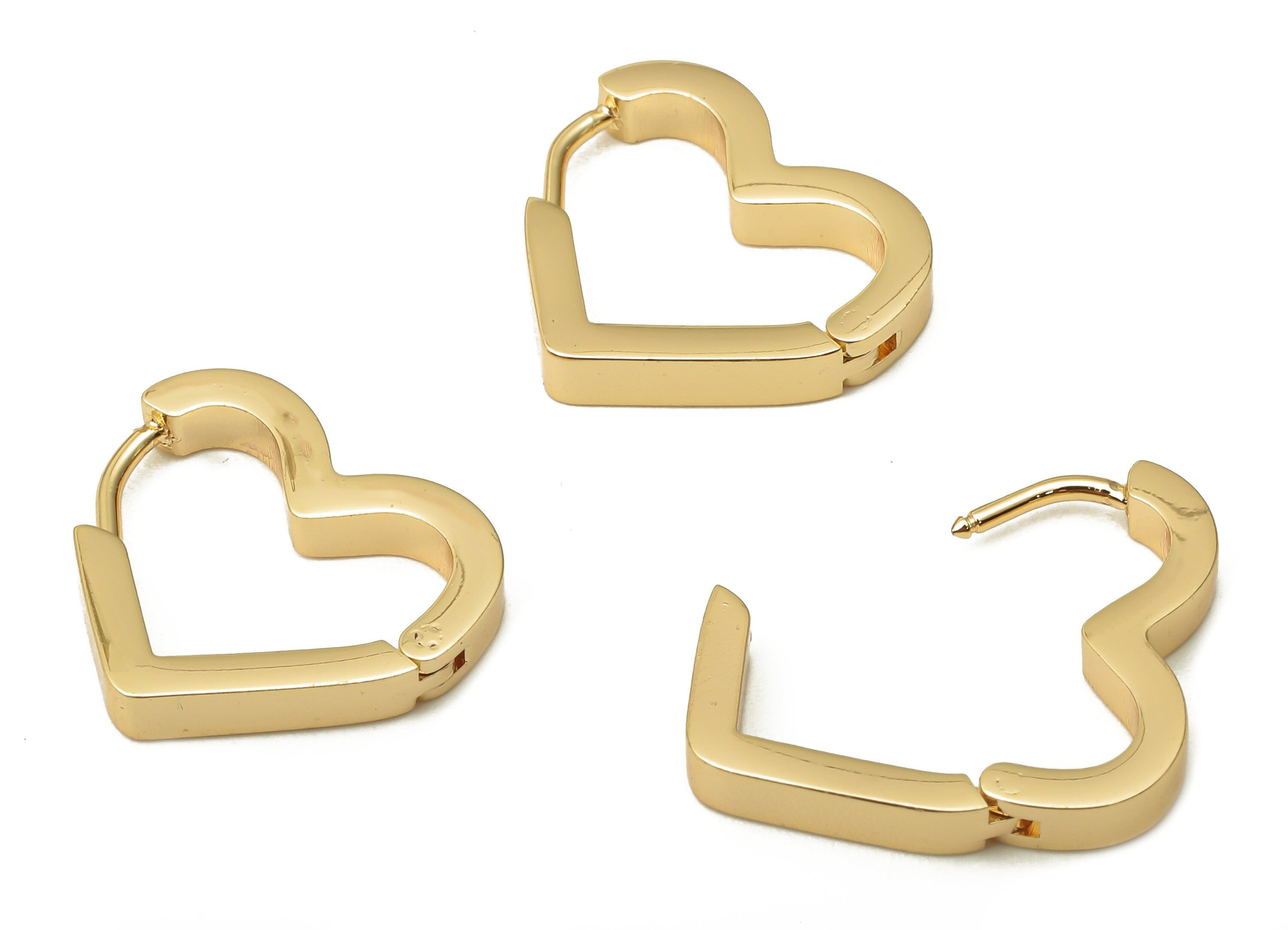Brass Heart Earring Clasps - Brass Heart Earring Hoop - 18K Real Gold Plated Brass - Brass Earrings Clasps - 17.45x15.54x2.88mm - RGP5051 - DOMEDBAZAAR