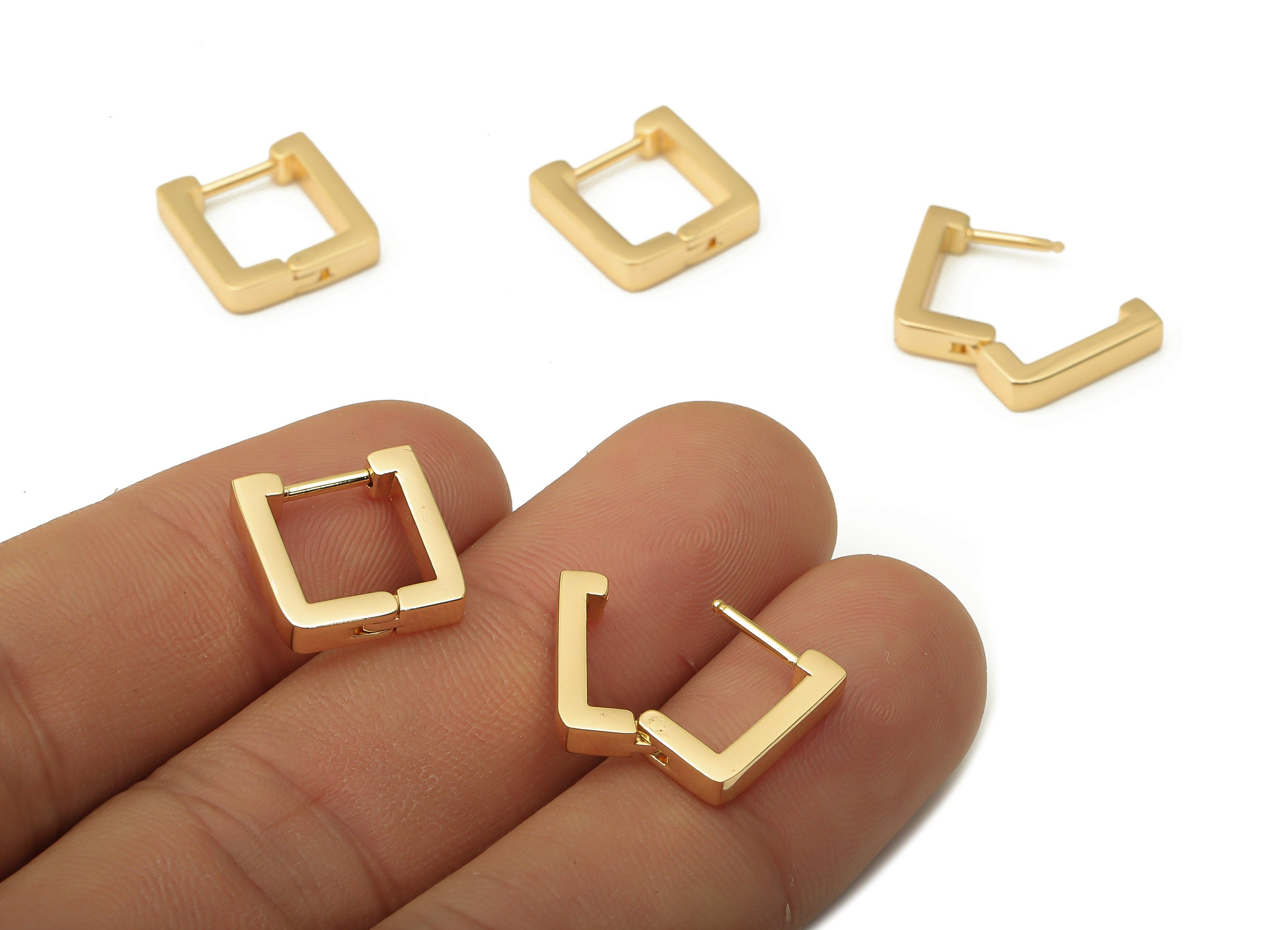 Brass U Earrings Clasps - Gold Square Earring Hoop - Brass U Clasps - 18K Real Gold Plated Brass - 13.1x12.84x2.85mm - RGP5055 - DOMEDBAZAAR