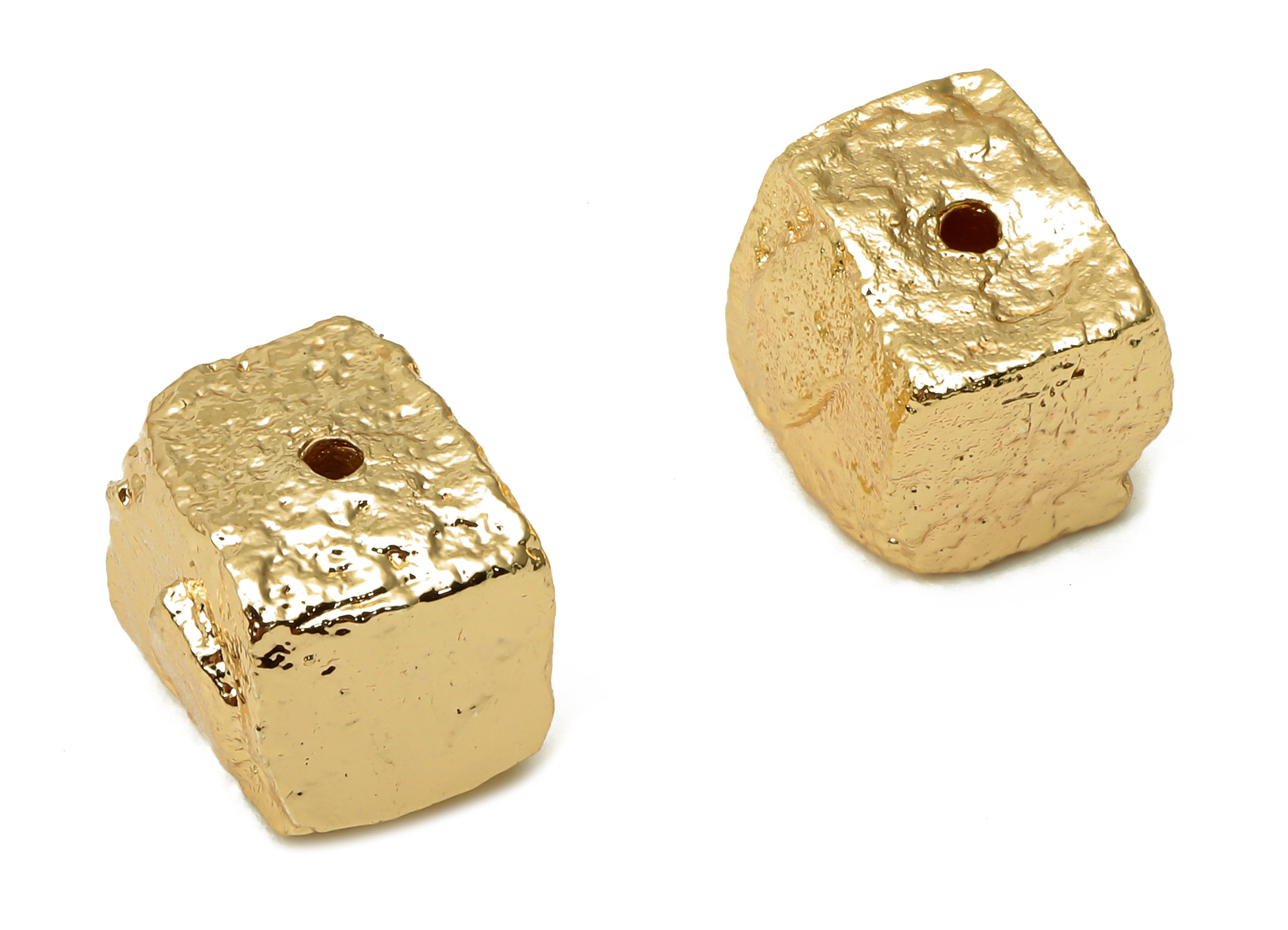 Brass Cubic Earring Beads - Brass Dainty Cubic Beads - Brass Hammered Cube Beads - 18K Real Gold Plating Beads - 11.78x10.2x9.7mm - RGP5059 - DOMEDBAZAAR