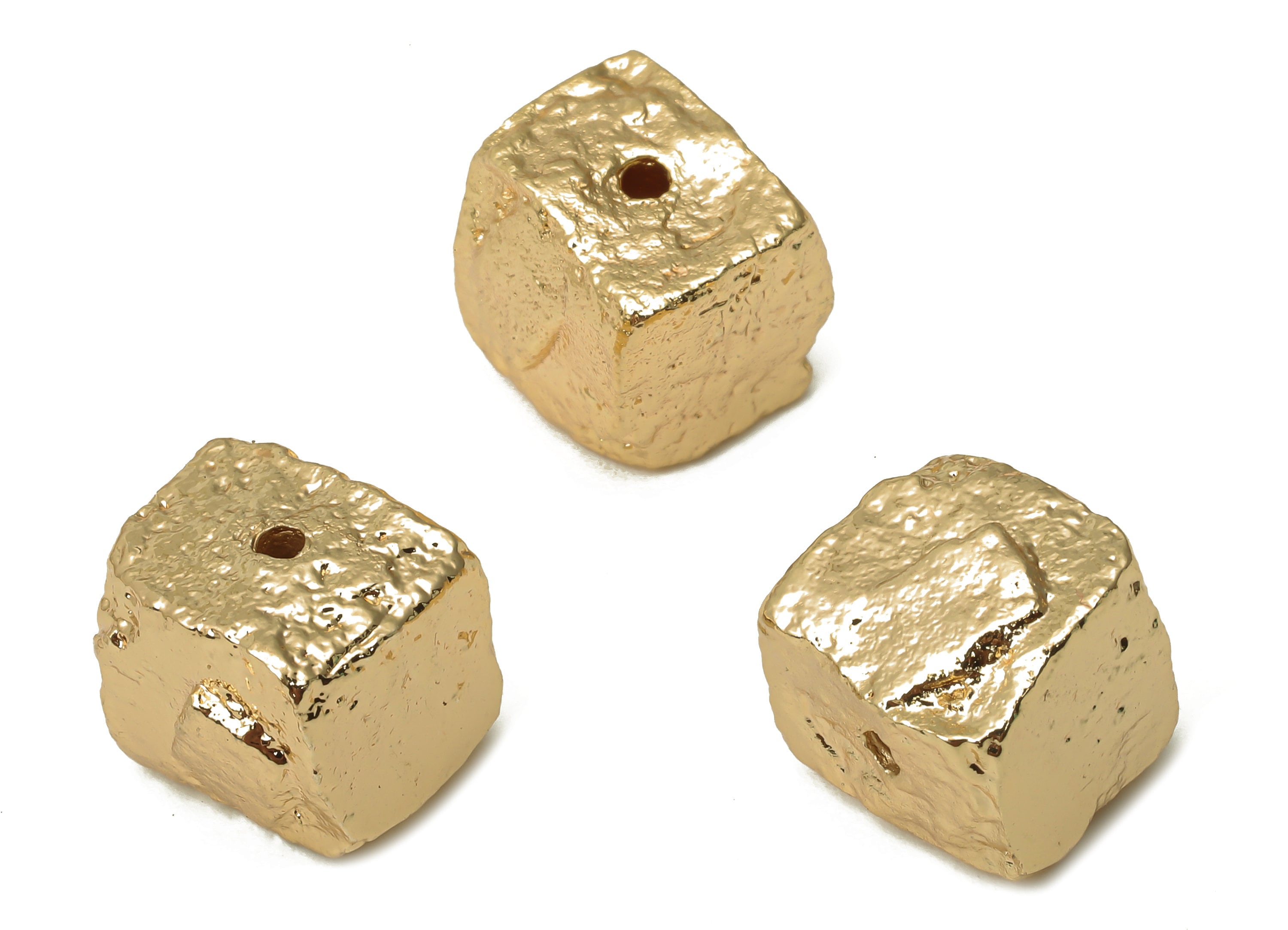 Brass Cubic Earring Beads - Brass Dainty Cubic Beads - Brass Hammered Cube Beads - 18K Real Gold Plating Beads - 11.78x10.2x9.7mm - RGP5059 - DOMEDBAZAAR