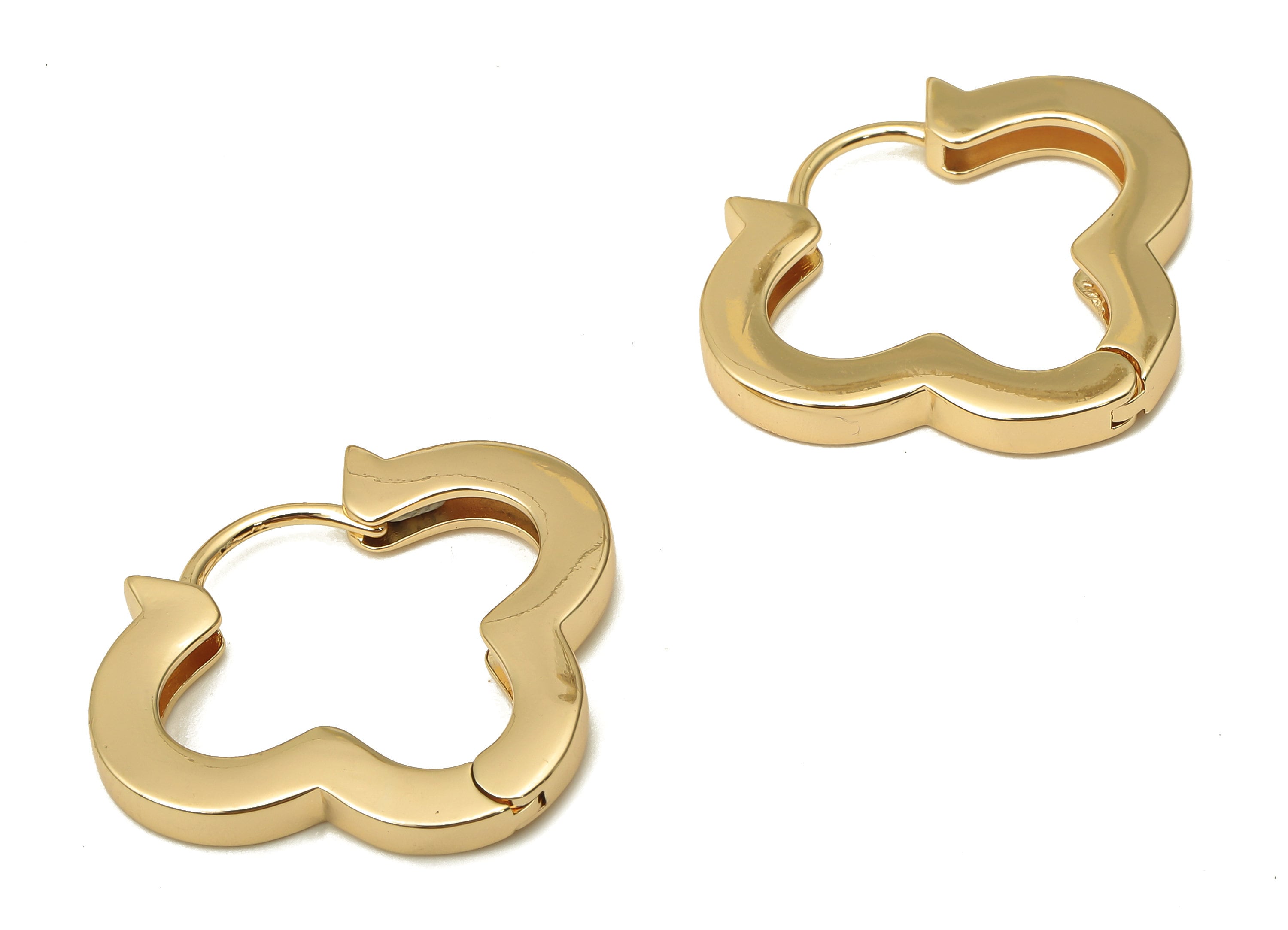 Brass Flower Earrings Clasps - Brass Earrings Clasp - Gold Flower Earring Hoop - 18K Real Gold Plated Brass - 26.83x23.03x3.17mm - RGP5060 - DOMEDBAZAAR
