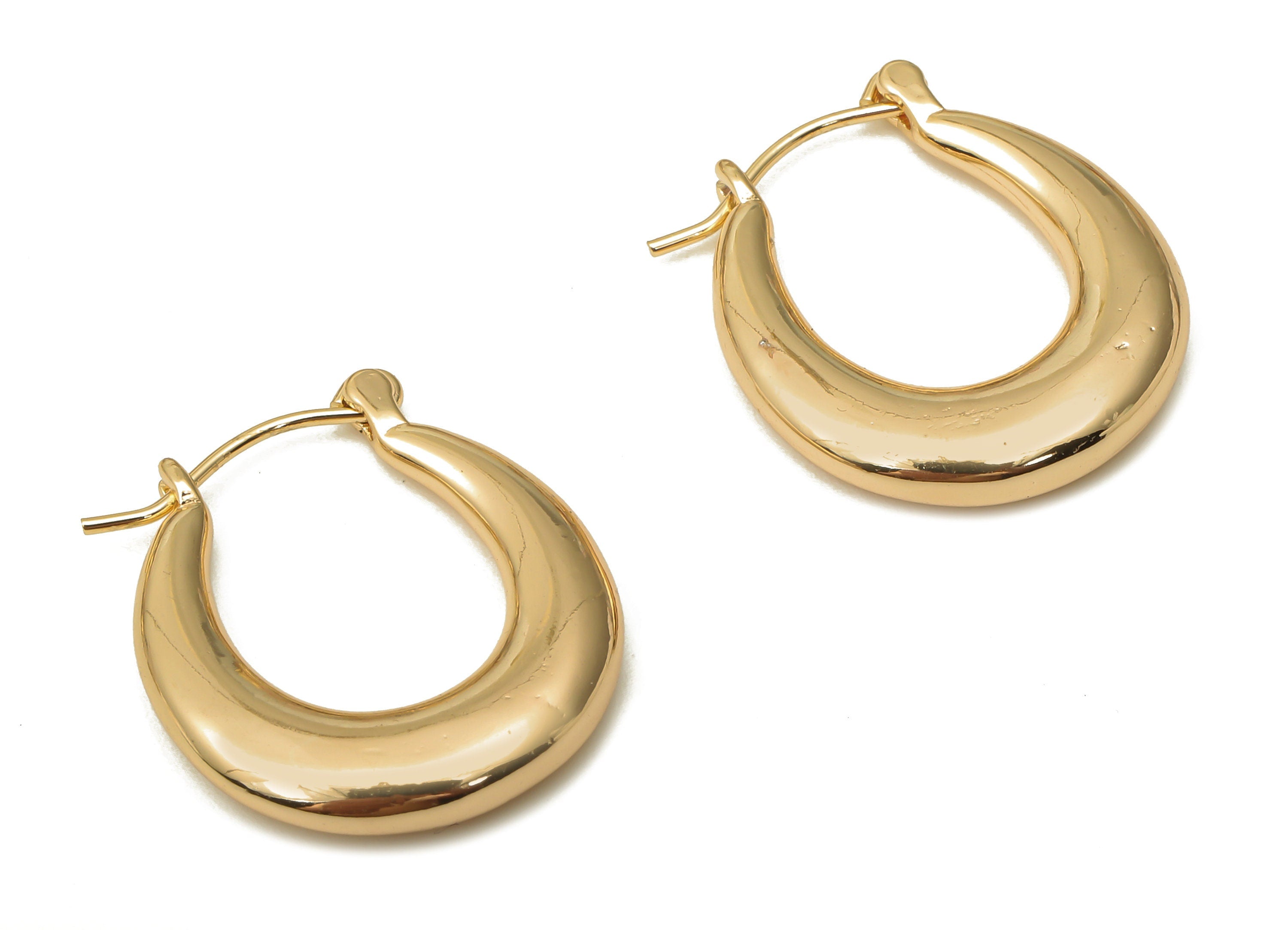 Brass U Earrings Studs - Gold Thick Earring Hoop - Brass U Oval Earring Clasp - 18K Real Gold Plated Brass - 22.33x19.64x3.5mm - RGP5061 - DOMEDBAZAAR