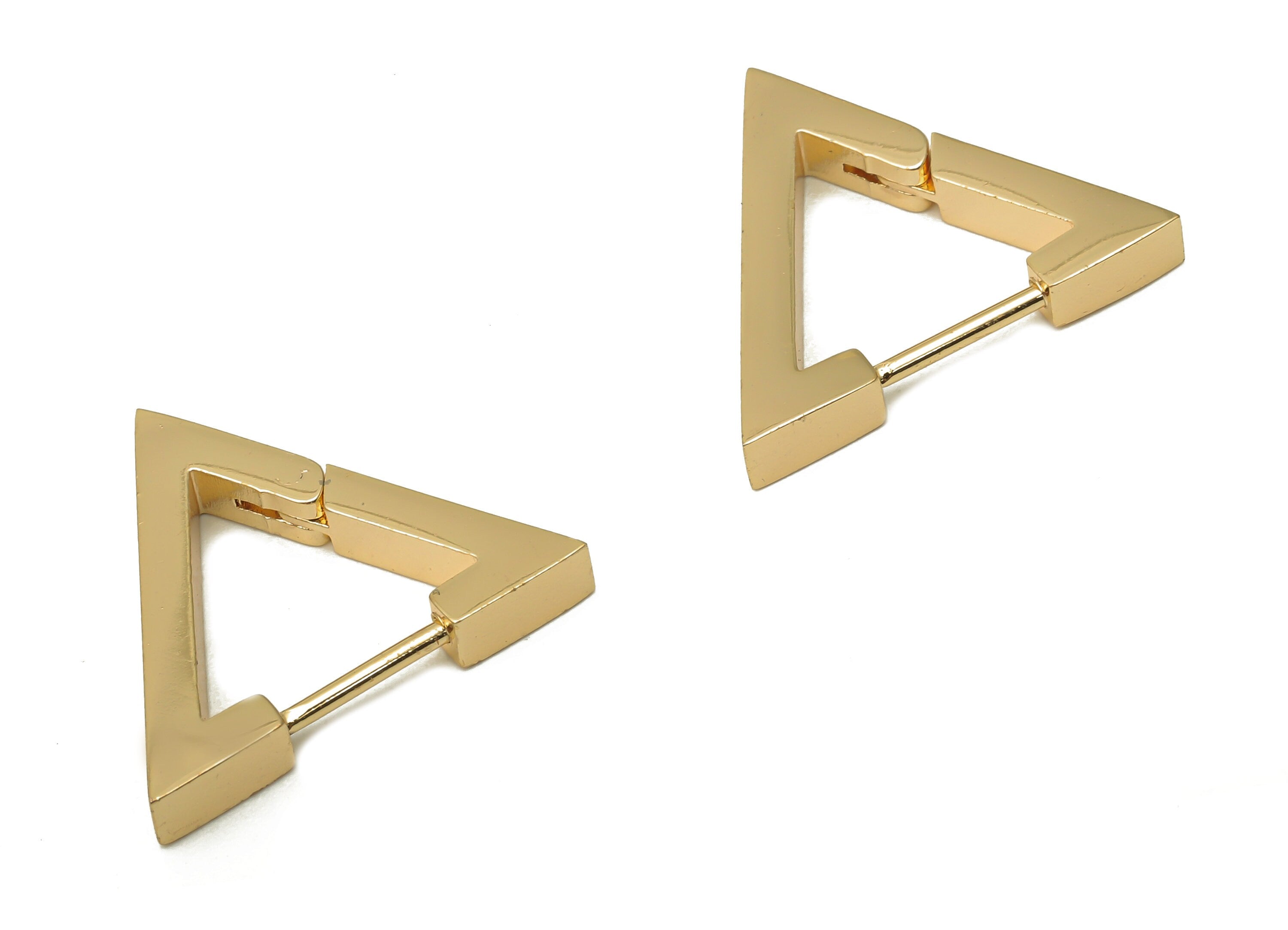 Brass Triangle Earrings Stud - Gold Triangle Earring Hoop - Triangle Earring Clasp - 18K Real Gold Plated Brass - 20.4x18.5x2.85mm - RGP5062 - DOMEDBAZAAR
