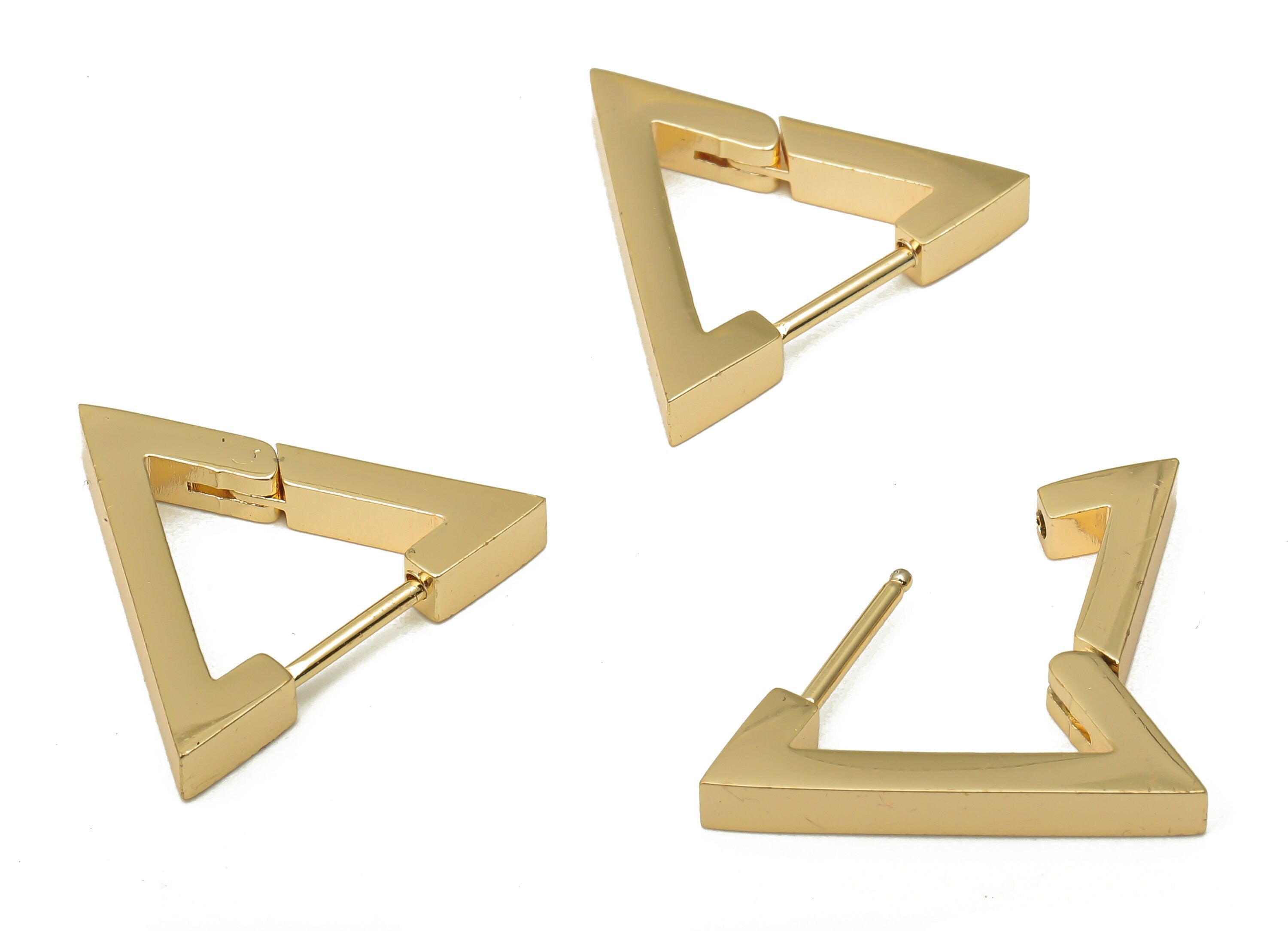 Brass Triangle Earrings Stud - Gold Triangle Earring Hoop - Triangle Earring Clasp - 18K Real Gold Plated Brass - 20.4x18.5x2.85mm - RGP5062 - DOMEDBAZAAR