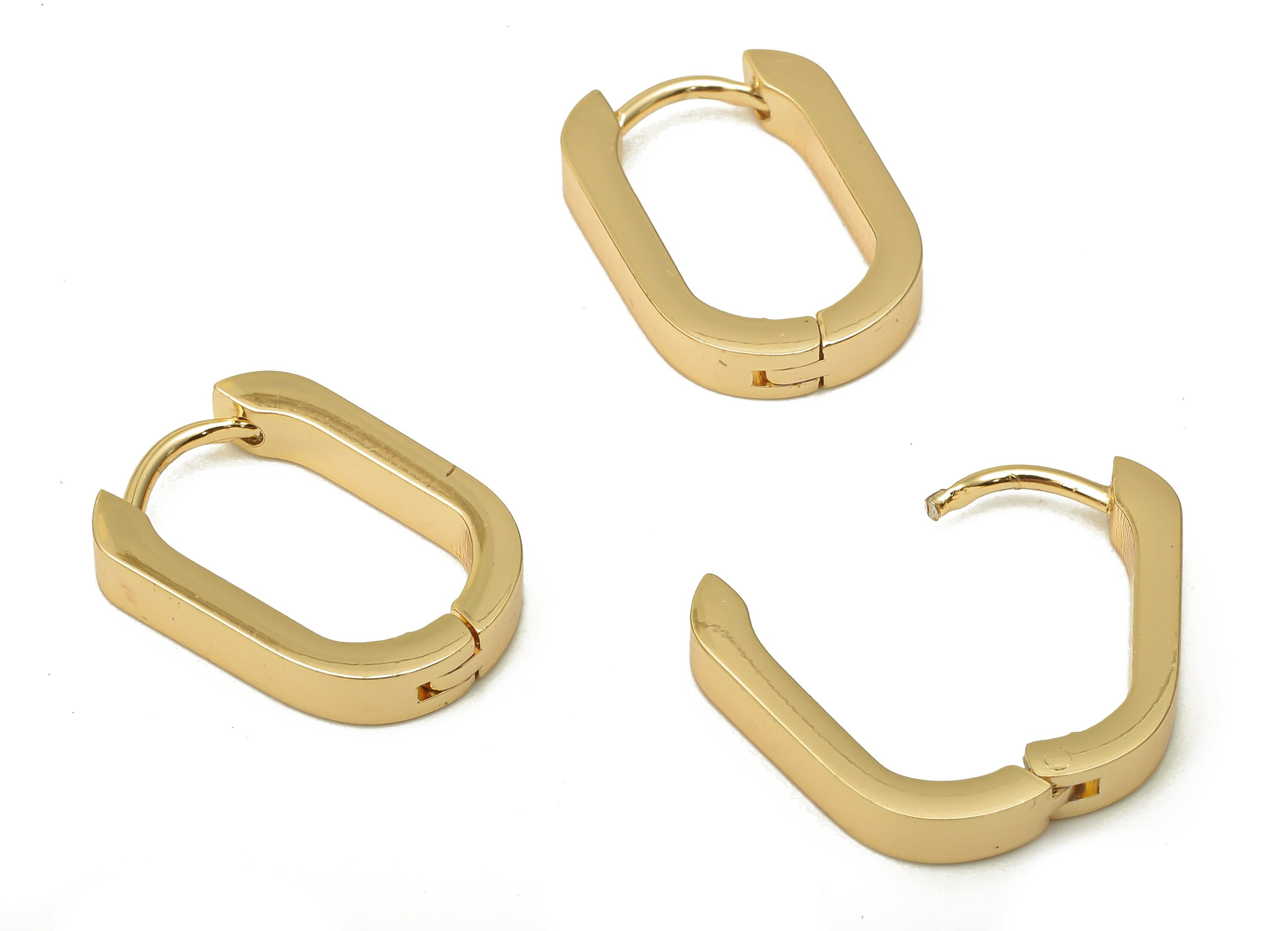 Brass Ellipse Earrings Clasp - Brass Oval Hoop Earring - 18K Real Gold Plating - Brass Ellipse Hoop Earring - 17.09x12.26x2.81mm - RGP5067 - DOMEDBAZAAR
