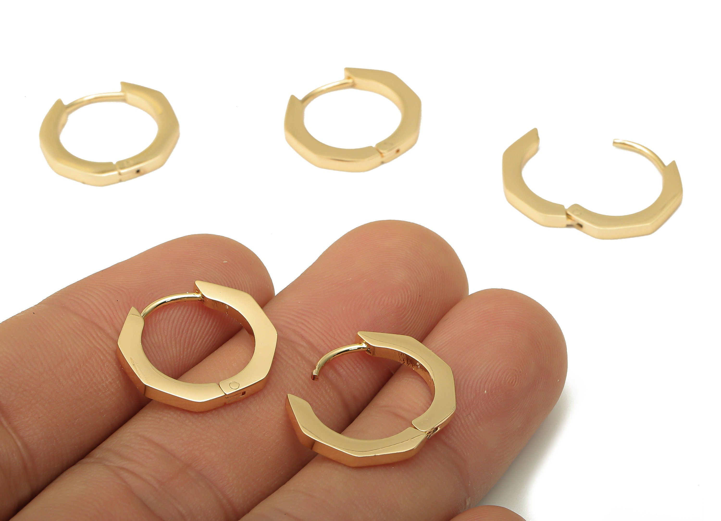 Brass Round Earrings Post - Brass Octagon Stud Earring - Brass Octagon Hoop Earrings - 18K Real Gold Plating - 17.26x16.04x1.95mm - RGP5068 - DOMEDBAZAAR