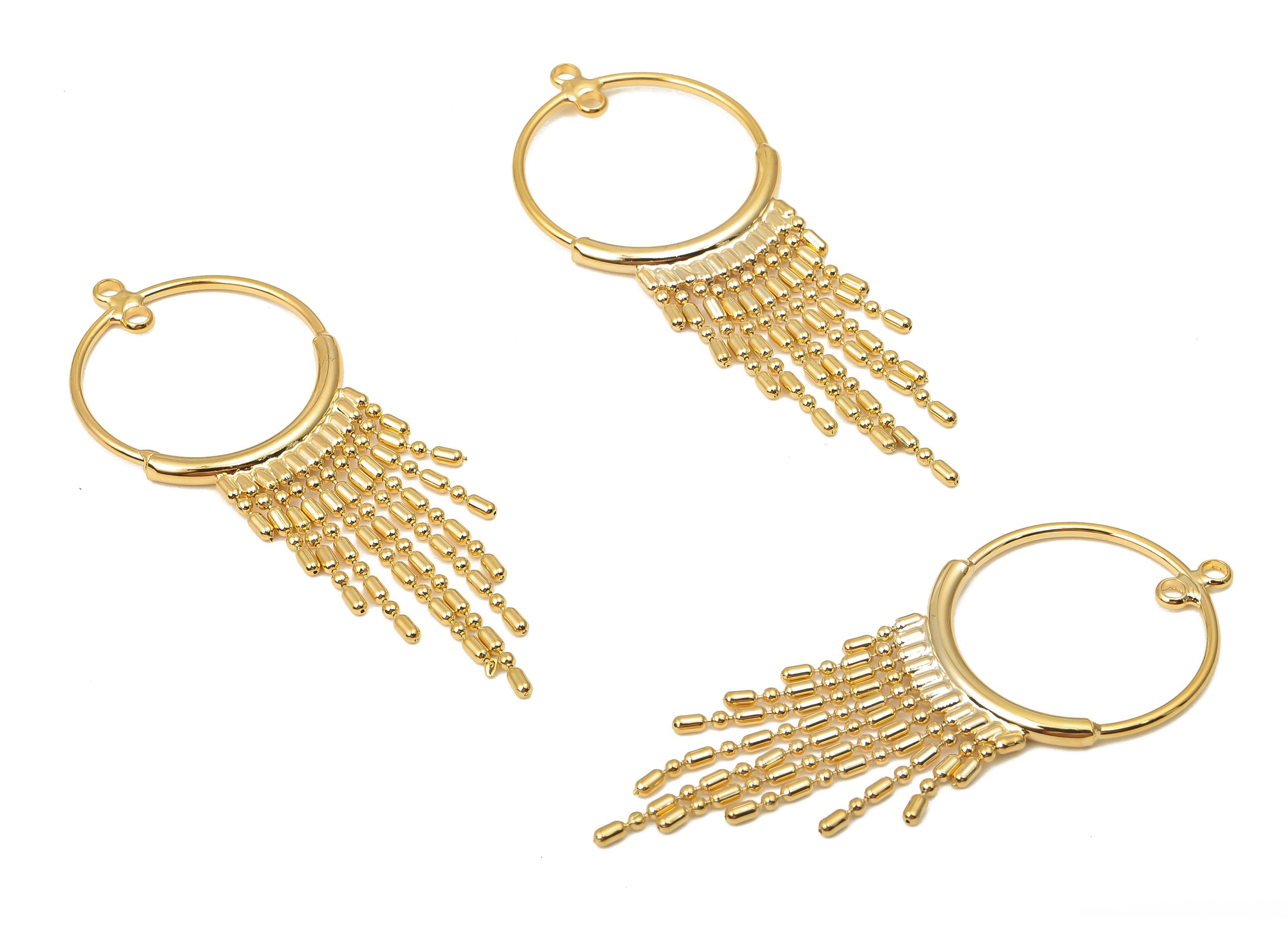 Brass Round Tassel Earring - Brass Chains Ring Hanging Hoop Pendant - 18K Real Gold Plated Brass - 50.17x19.26x2.02mm - RGP5069 - DOMEDBAZAAR