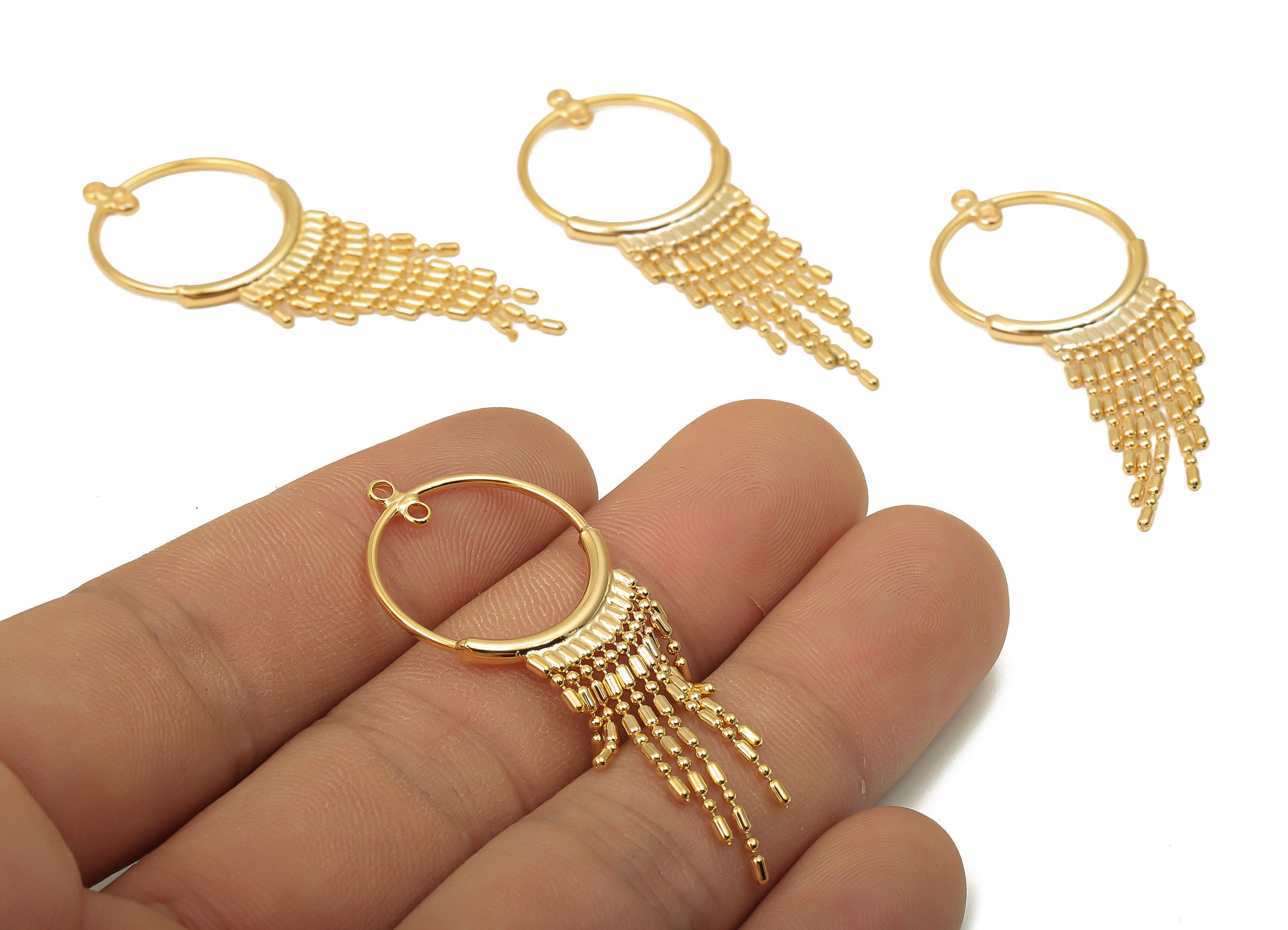 Brass Round Tassel Earring - Brass Chains Ring Hanging Hoop Pendant - 18K Real Gold Plated Brass - 50.17x19.26x2.02mm - RGP5069 - DOMEDBAZAAR